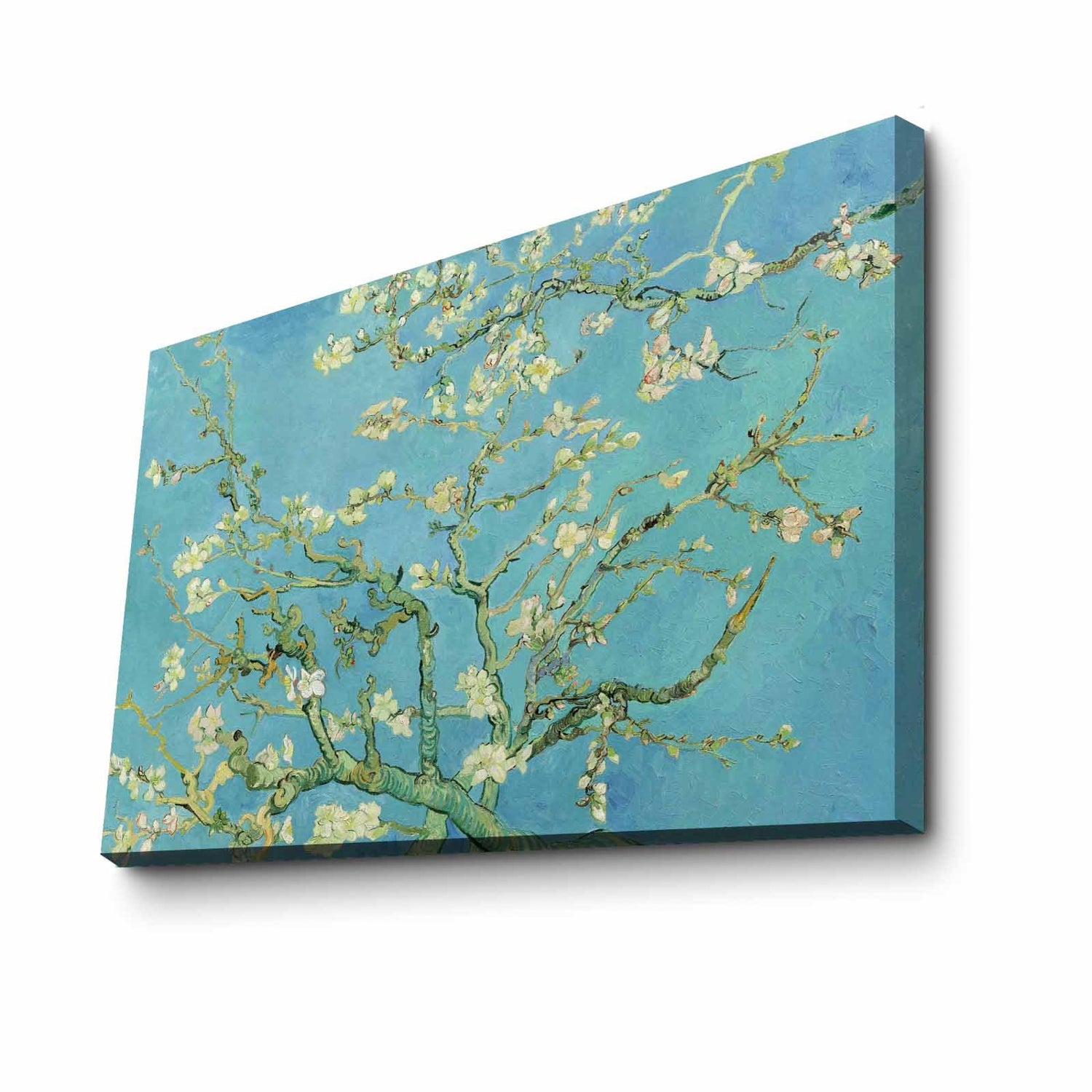 Pintura decorativa em tela "Flores de Amendoeira" de Vincent Van Gogh, 70 x 100 cm, 100% camurça, moldura 100% madeira (3 cm) | Arte Elegante para Decoração de Casa