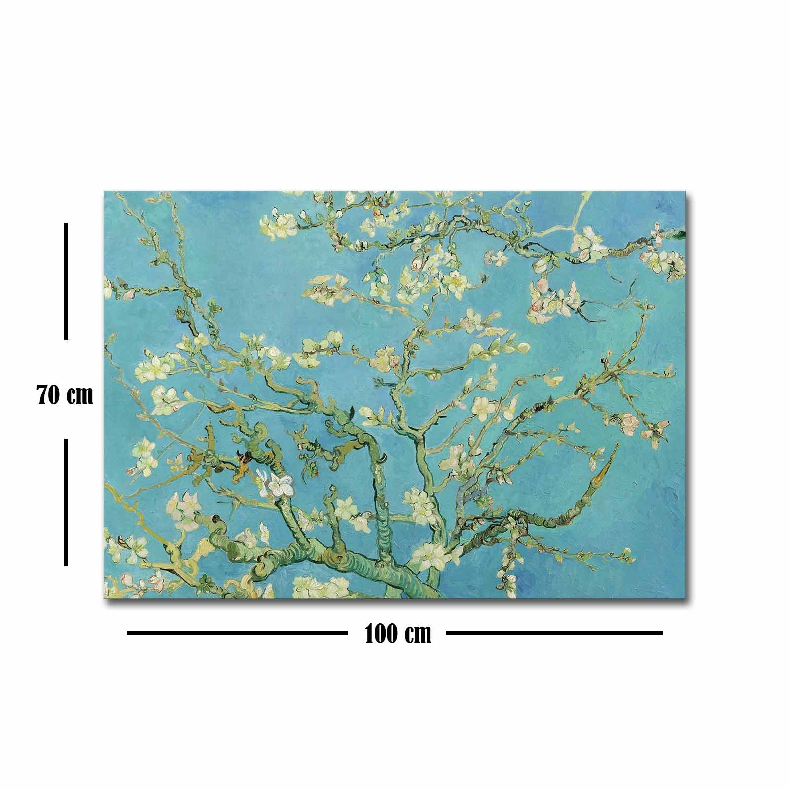 Pintura decorativa em tela "Flores de Amendoeira" de Vincent Van Gogh, 70 x 100 cm, 100% camurça, moldura 100% madeira (3 cm) | Arte Elegante para Decoração de Casa
