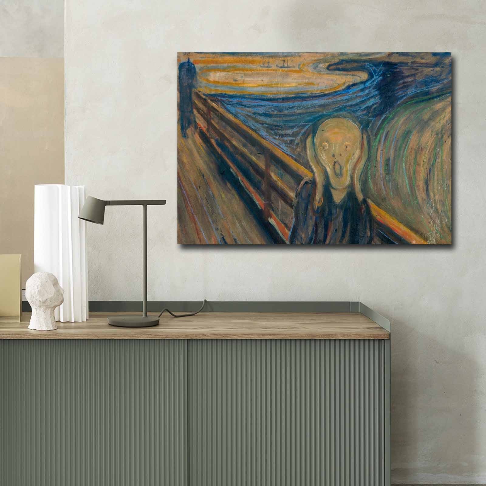 Pintura decorativa em tela de Edvard Munch, 70 x 100 cm, 100% camurça, moldura de madeira de 3 cm | Arte de parede elegante para decoração de casa e escritório