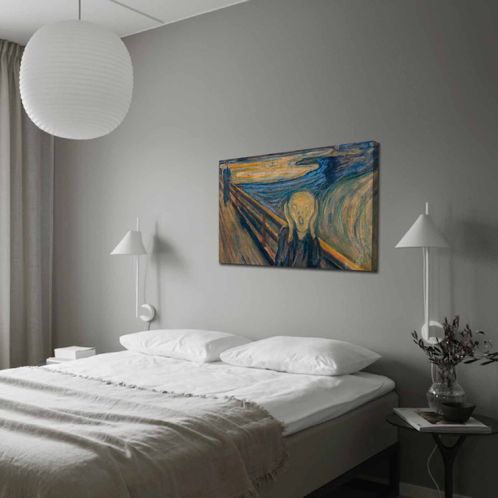 Pintura decorativa em tela de Edvard Munch, 70 x 100 cm, 100% camurça, moldura de madeira de 3 cm | Arte de parede elegante para decoração de casa e escritório