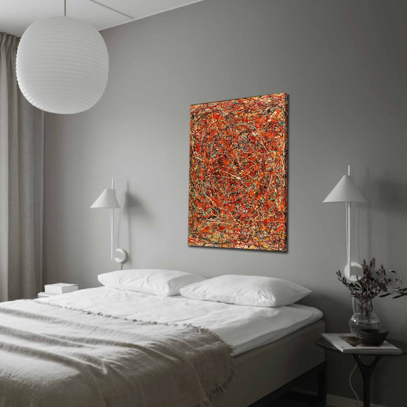 Pintura decorativa em tela "A Fúria" de Jackson Pollock, 70 x 100 cm, 100% camurça, moldura 100% madeira (3 cm de espessura) | Arte deslumbrante para espaços modernos