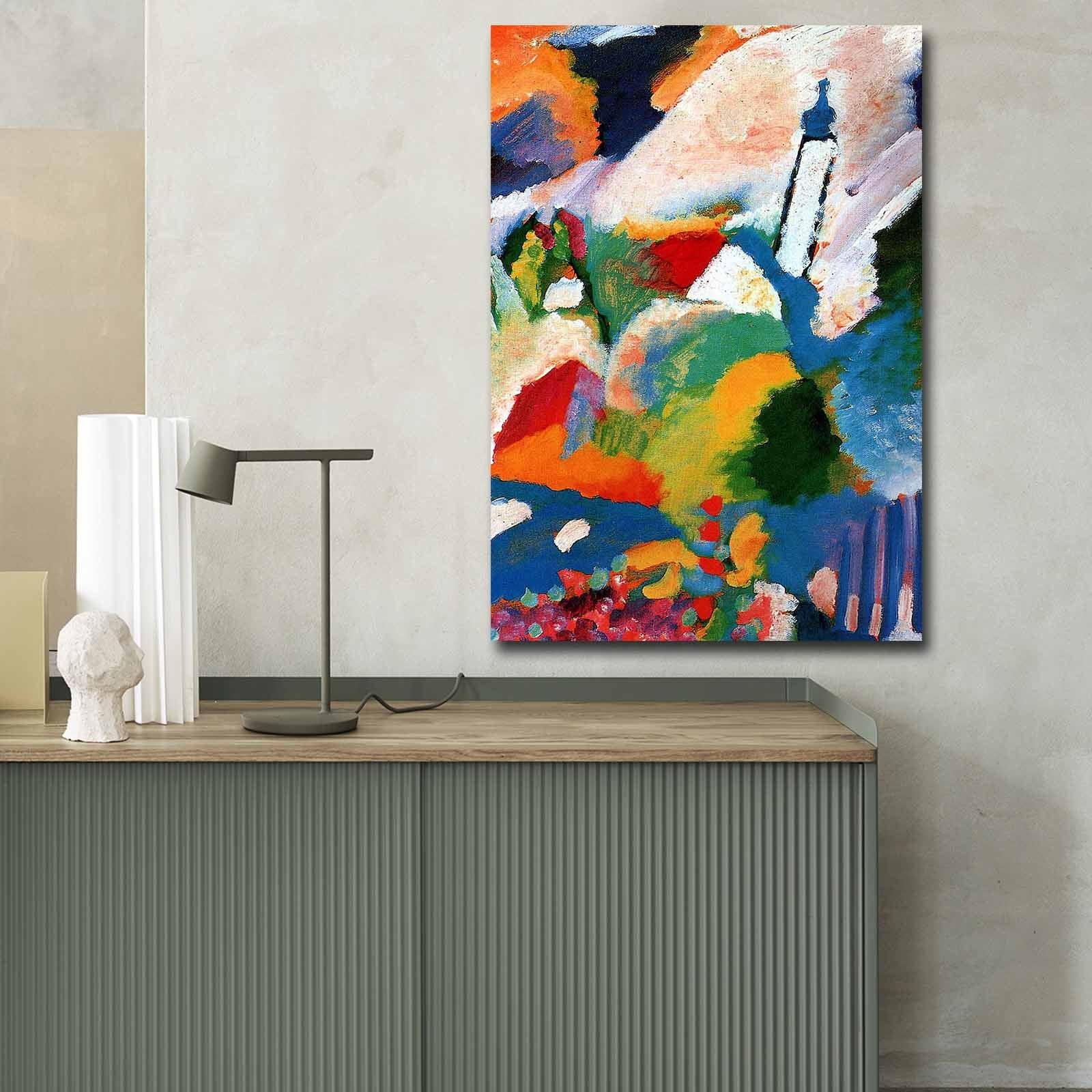 Impressionante pintura decorativa em tela de Kandinsky, 70 x 100 cm, 100% camurça, moldura 100% madeira (3 cm de espessura) | Perfeito para decoração moderna