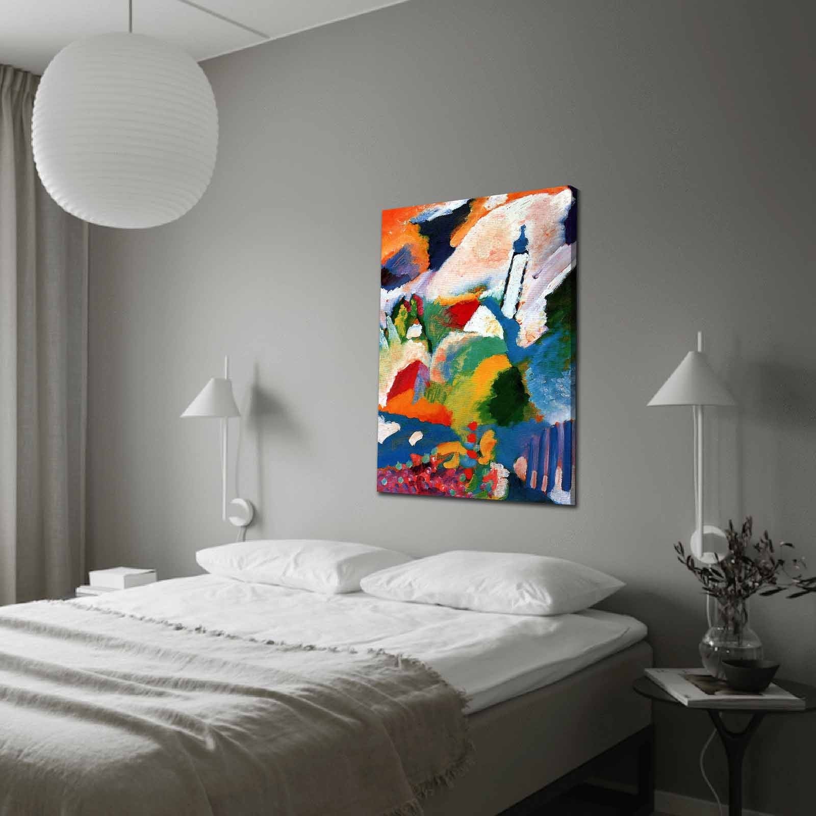 Impressionante pintura decorativa em tela de Kandinsky, 70 x 100 cm, 100% camurça, moldura 100% madeira (3 cm de espessura) | Perfeito para decoração moderna