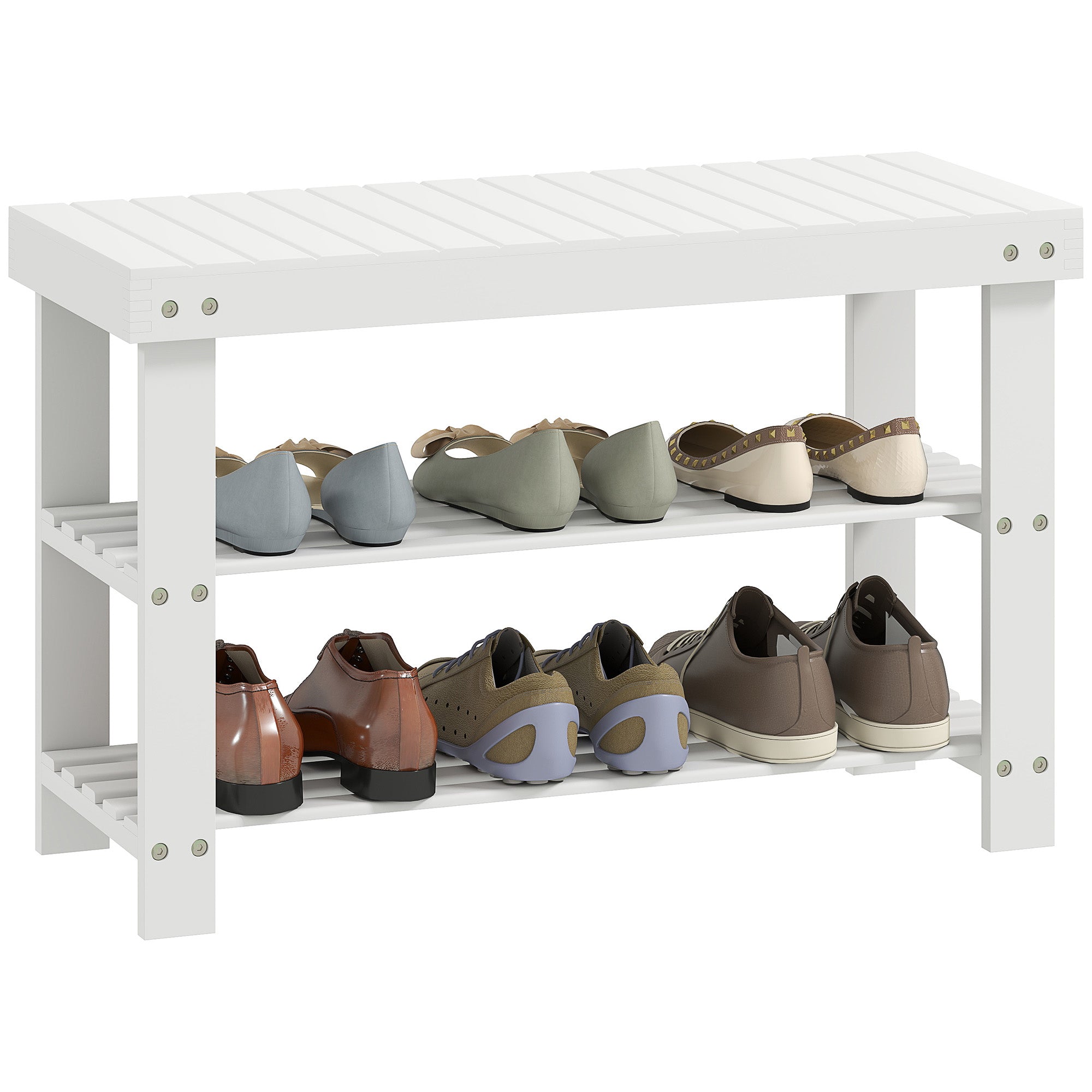 Banco Sapateira de Bambu com Assento Organizador - Branco 70x28x45 cm