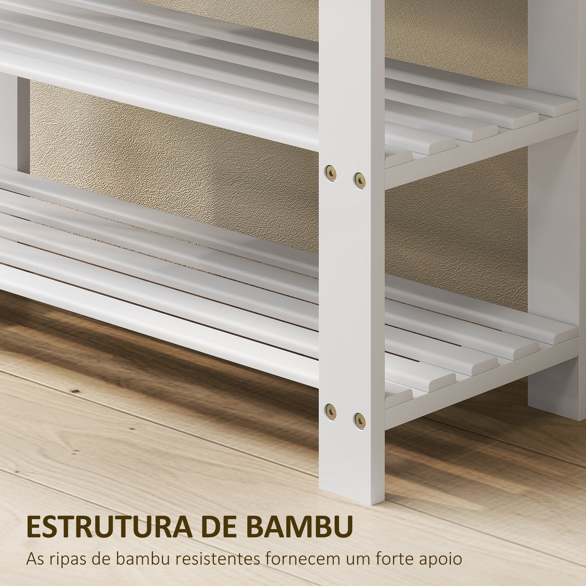 Banco Sapateira de Bambu com Assento Organizador - Branco 70x28x45 cm