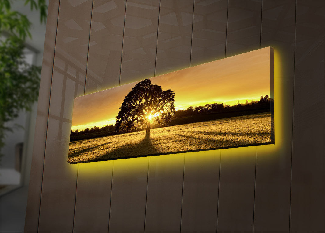 Pintura decorativa em tela iluminada por LED – 30 x 90 cm – 100% camurça – moldura de madeira