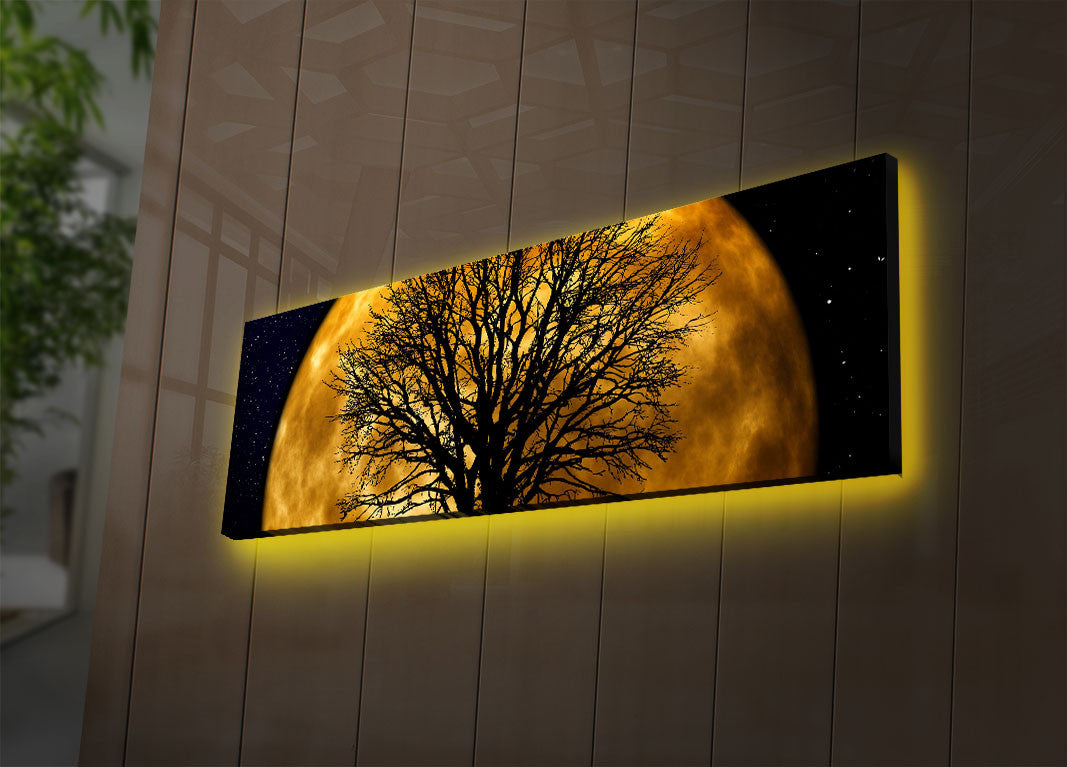Pintura Decorativa em Tela Iluminada por LED – 30 x 90 cm – Camurça – Madeira