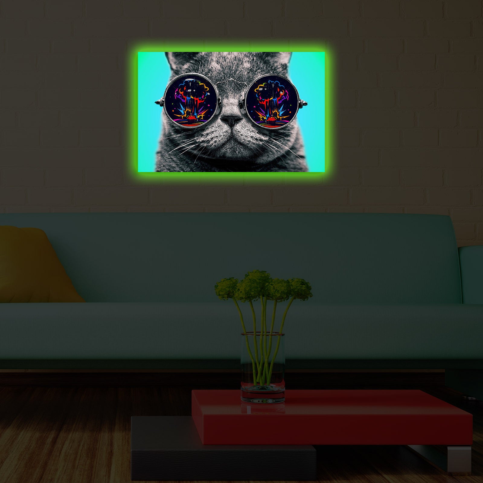 Pintura em tela decorativa com iluminação LED, 45 x 70 cm, 100% camurça, moldura 100% madeira (3 cm), alimentada por bateria com interruptor liga/desliga, perfeita para decoração de casa
