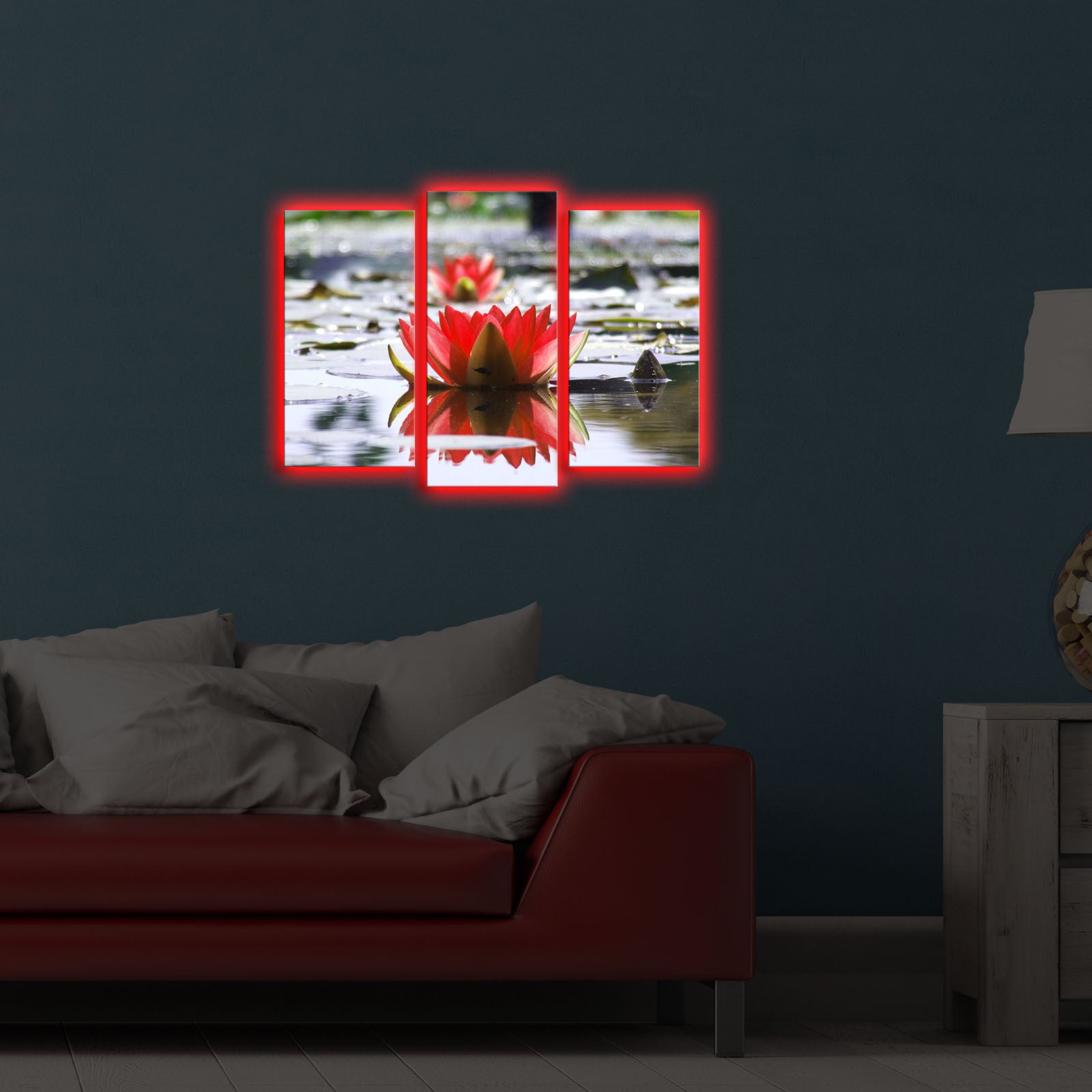 Quadro Decorativo LED Triplo Canvas - Pintura Iluminada Multicolor