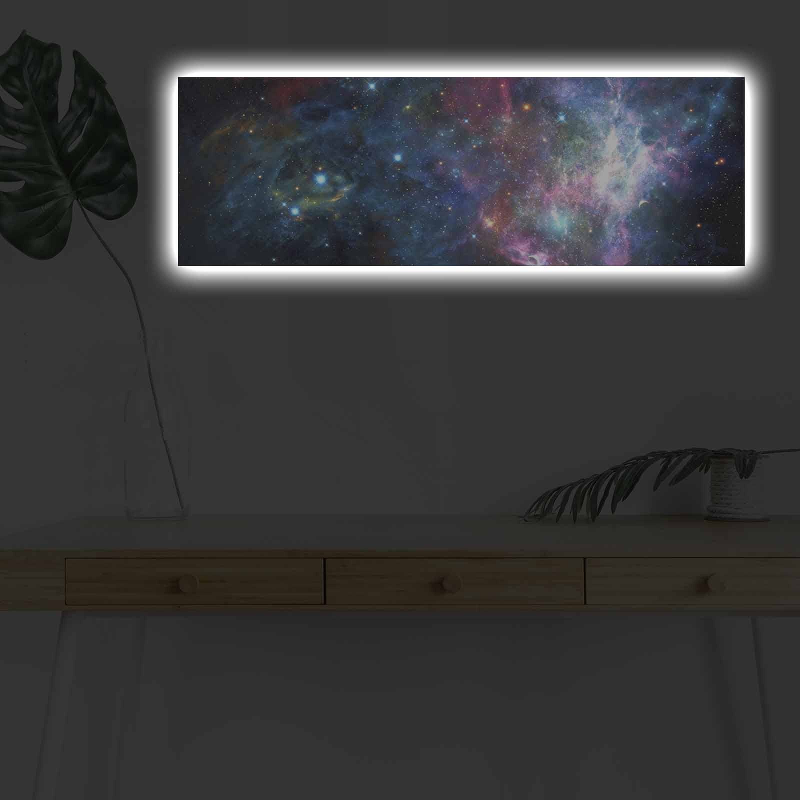Pintura em tela decorativa com iluminação LED, 30 x 90 cm, 100% camurça, moldura de madeira (3 cm), alimentada por bateria com interruptor liga/desliga, perfeita para decoração de casa