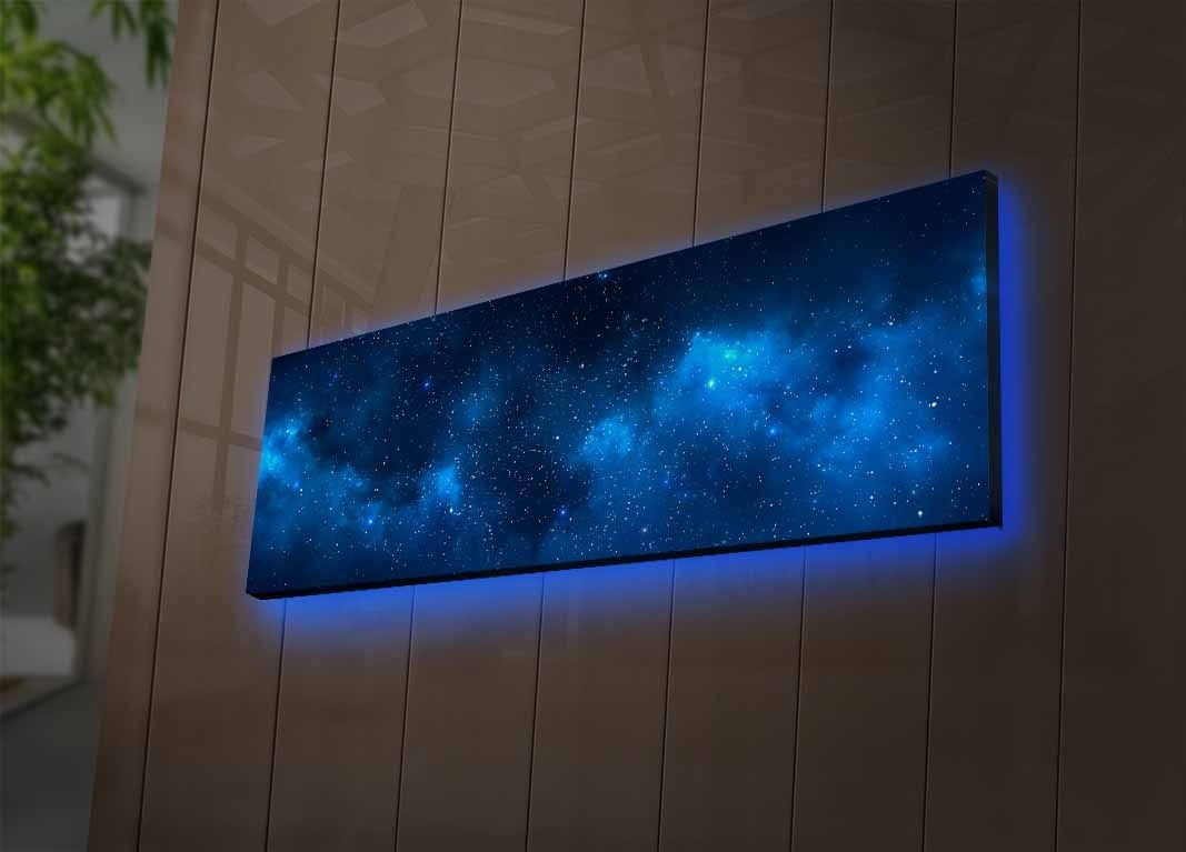 Pintura em tela decorativa com iluminação LED, 30 x 90 cm, 100% camurça, moldura de madeira (3 cm) | Alimentada por bateria com interruptor liga/desliga | Arte exclusiva para decoração de casa