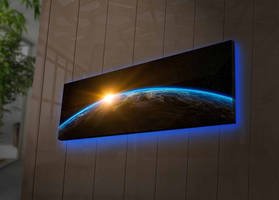 Pintura decorativa em tela iluminada por LED – 30 x 90 cm – 100% camurça – molde de madeira
