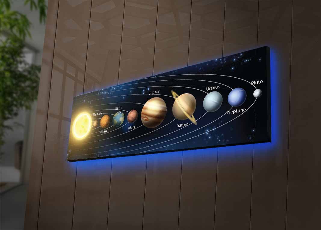 Pintura em tela decorativa iluminada por LED – 30 x 90 cm – cor camurça – moldura de madeira