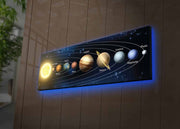 Pintura em tela decorativa iluminada por LED – 30 x 90 cm – cor camurça – moldura de madeira