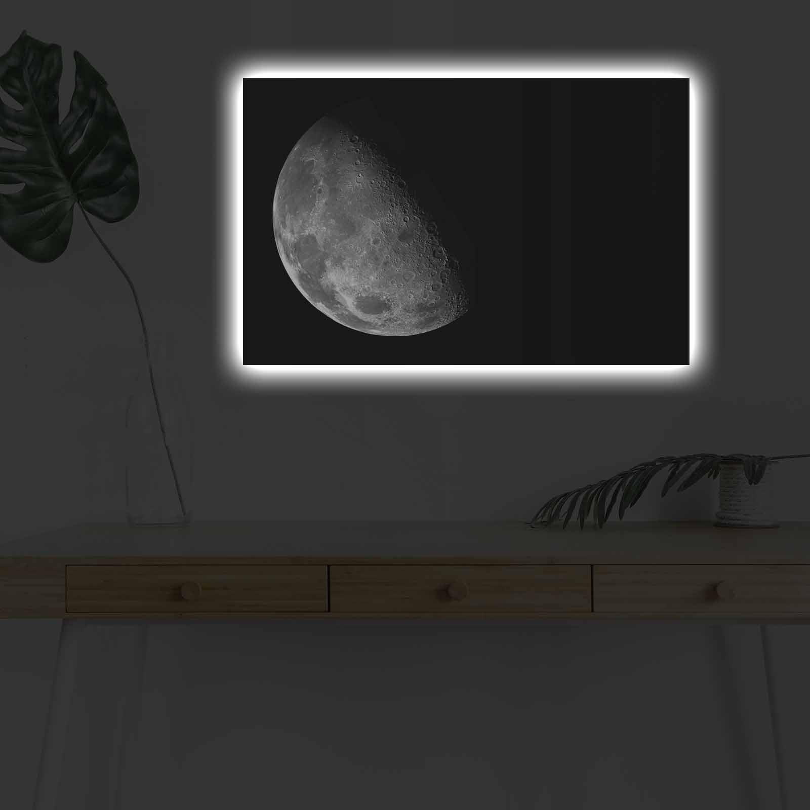 Pintura em tela decorativa com iluminação LED, 45 x 70 cm, 100% camurça, moldura 100% madeira (3 cm), alimentada por bateria com interruptor liga/desliga, perfeita para decoração de casa