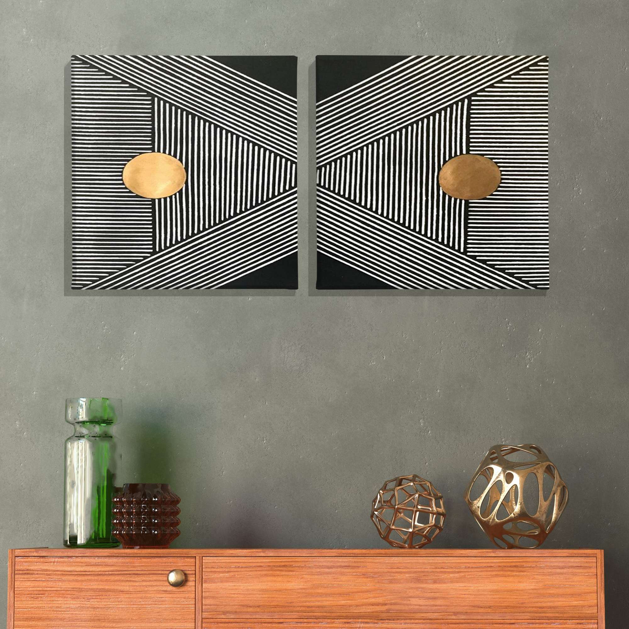 Conjunto 2 Telas Decorativas Canvas 30x30cm - Moldura Madeira