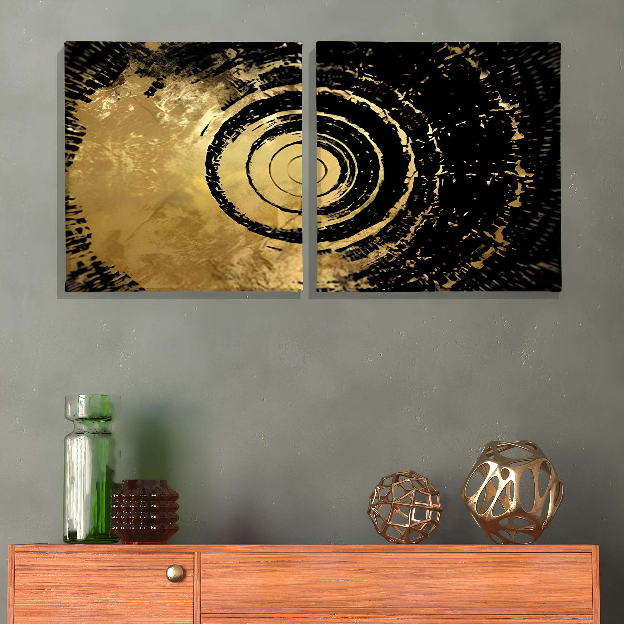 Conjunto 2 Telas Decorativas 30x30cm Multicolor Moldura Madeira