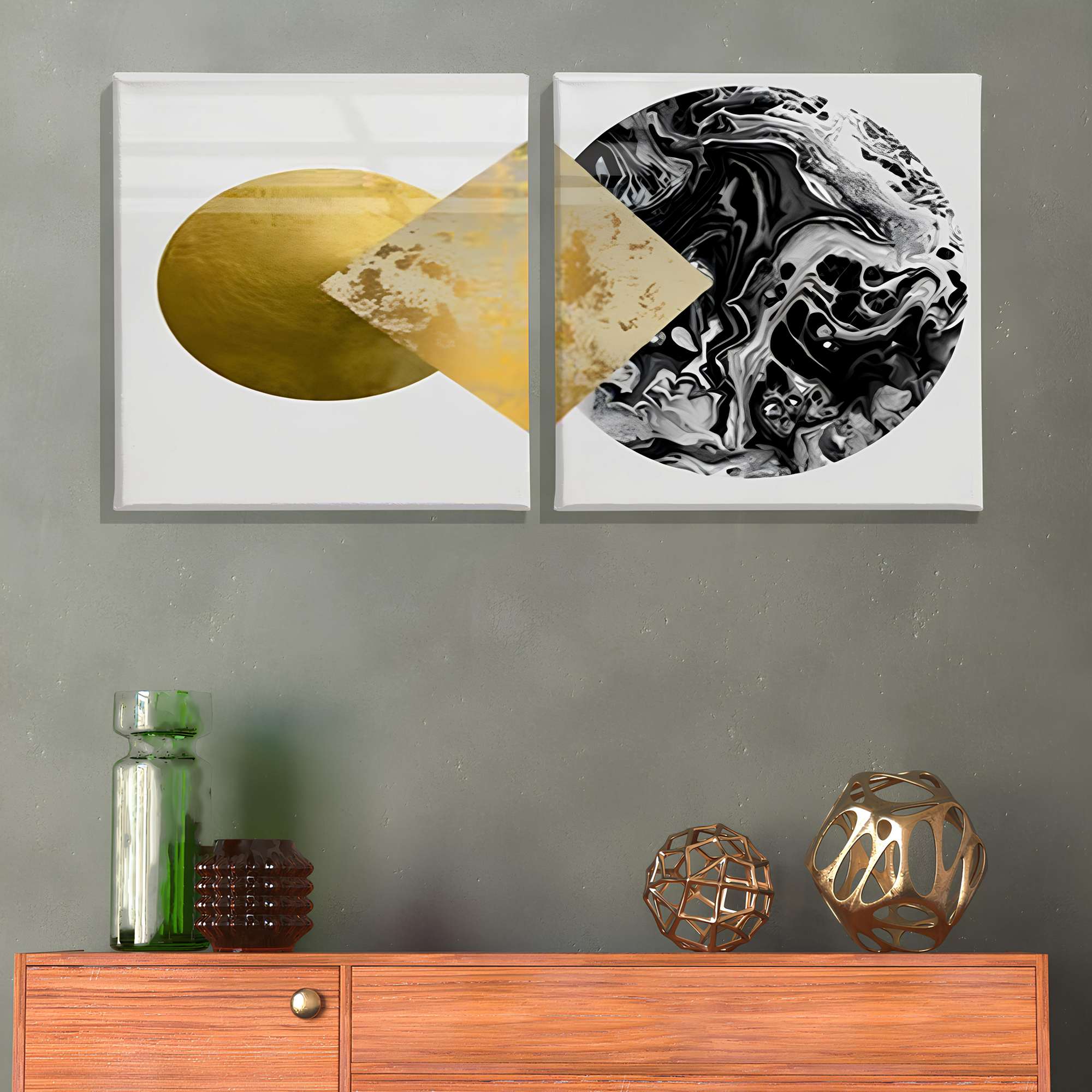 Conjunto 2 Telas Decorativas Canvas 30x30cm - Moldura Madeira