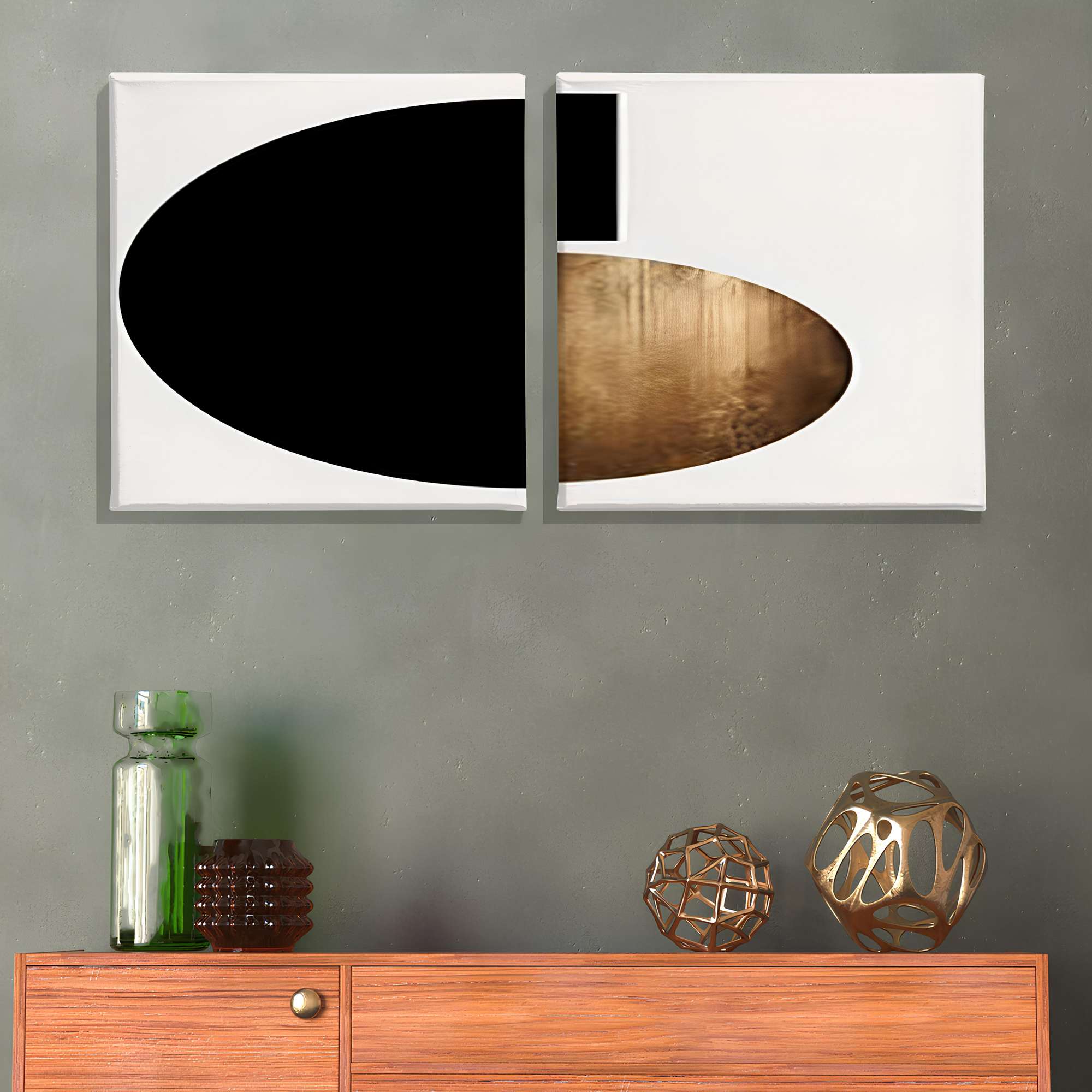 Conjunto 2 Telas Decorativas Canvas 30x30cm Multicolor Moldura Madeira