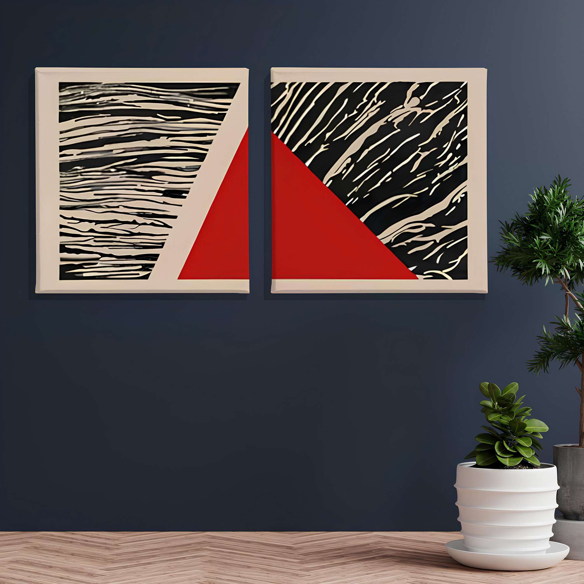 Conjunto 2 Quadros Decorativos Canvas Multicolor 30x30cm - Moldura Madeira