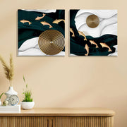 Conjunto 2 Telas Decorativas Canvas Multicolor 30x30cm Moldura Madeira