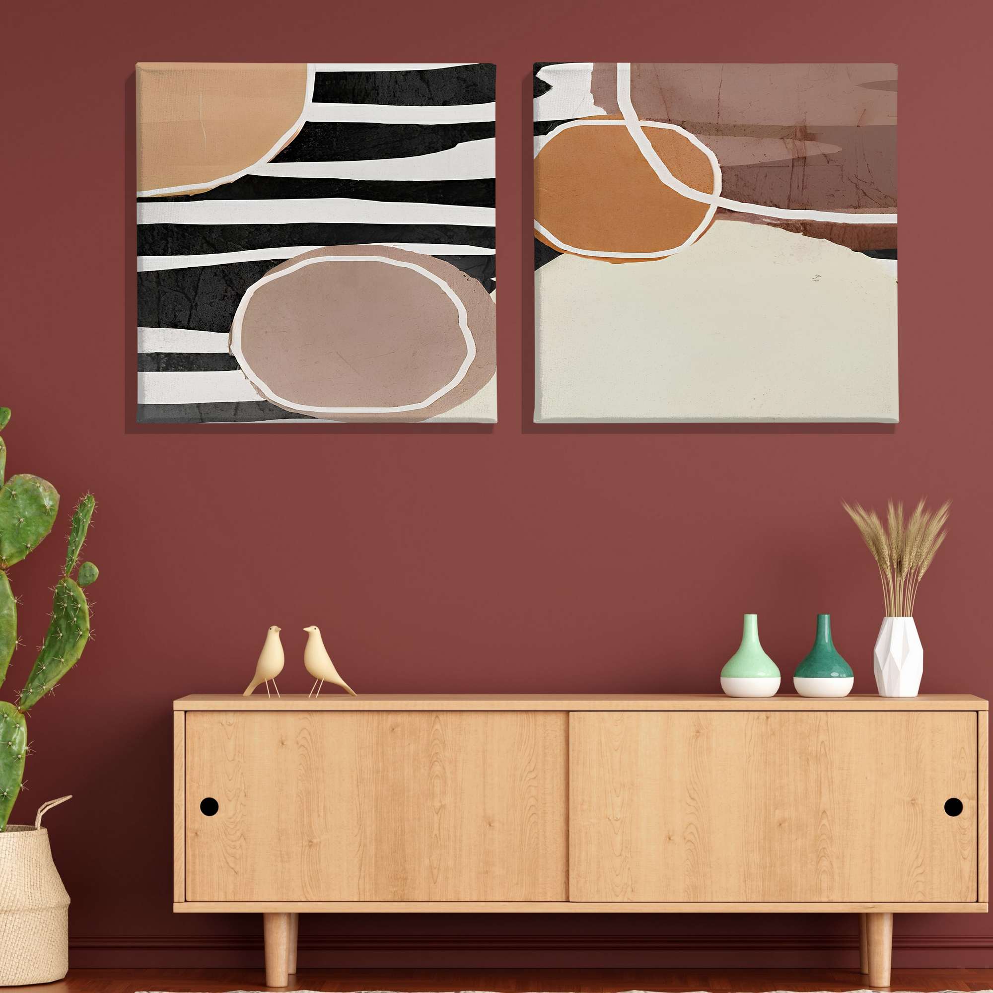 Conjunto 2 Telas Decorativas Canvas 30x30cm - Moldura Madeira