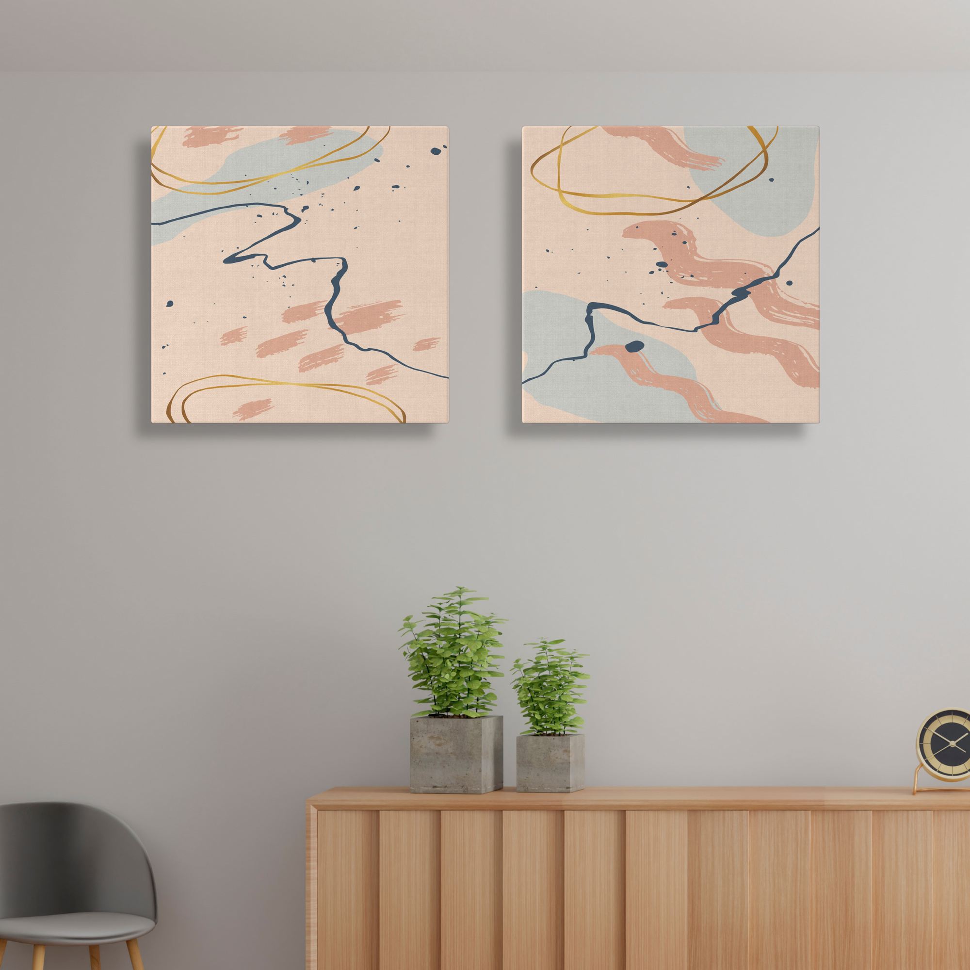 Conjunto 2 Telas Decorativas Canvas 30x30cm Moldura Madeira