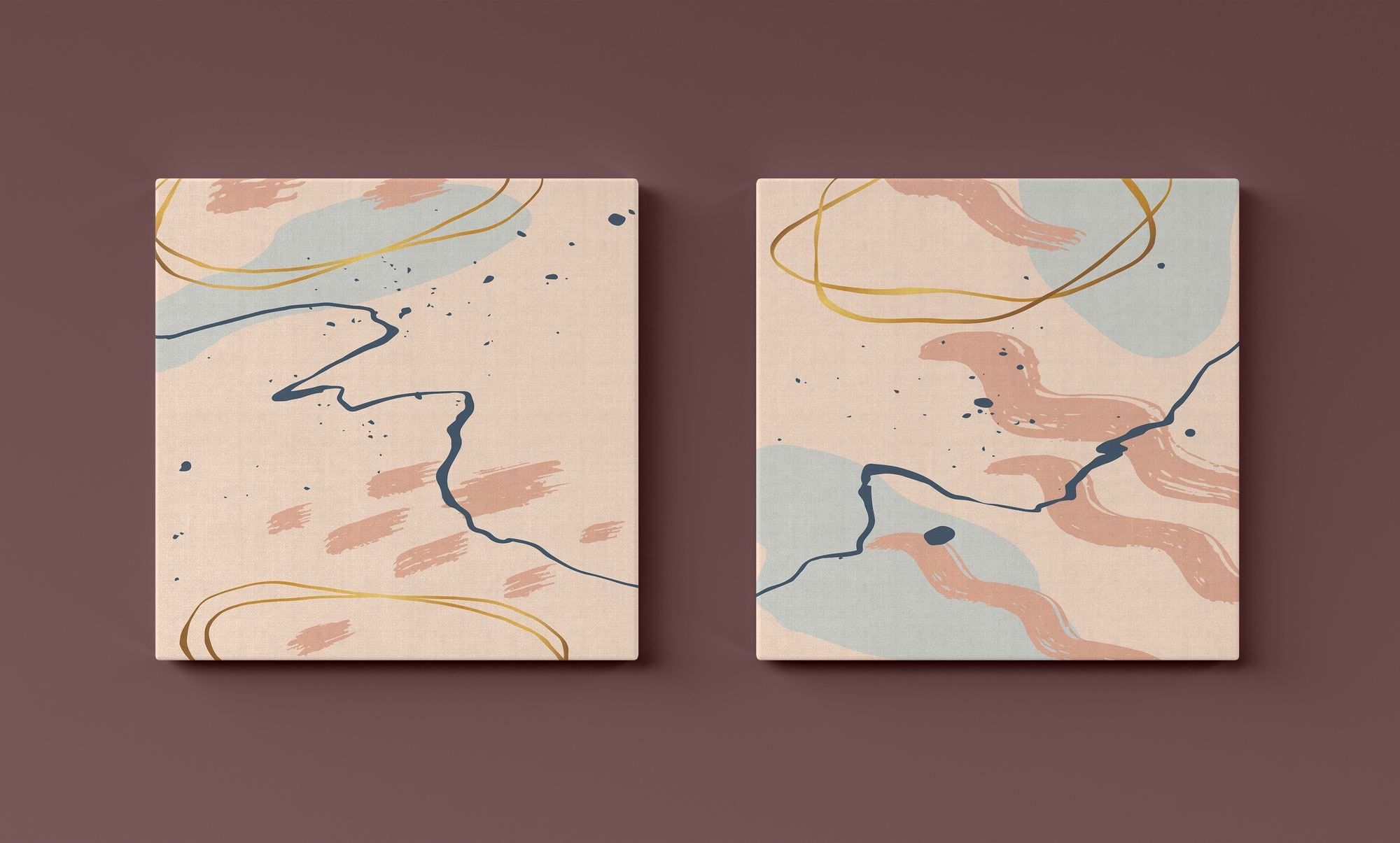 Conjunto 2 Telas Decorativas Canvas 30x30cm Moldura Madeira