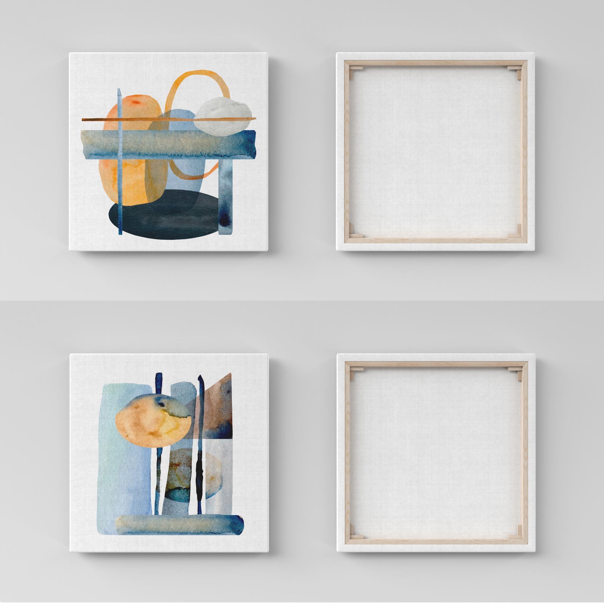 Conjunto 2 Quadros Decorativos Canvas 30x30 Moldura Madeira