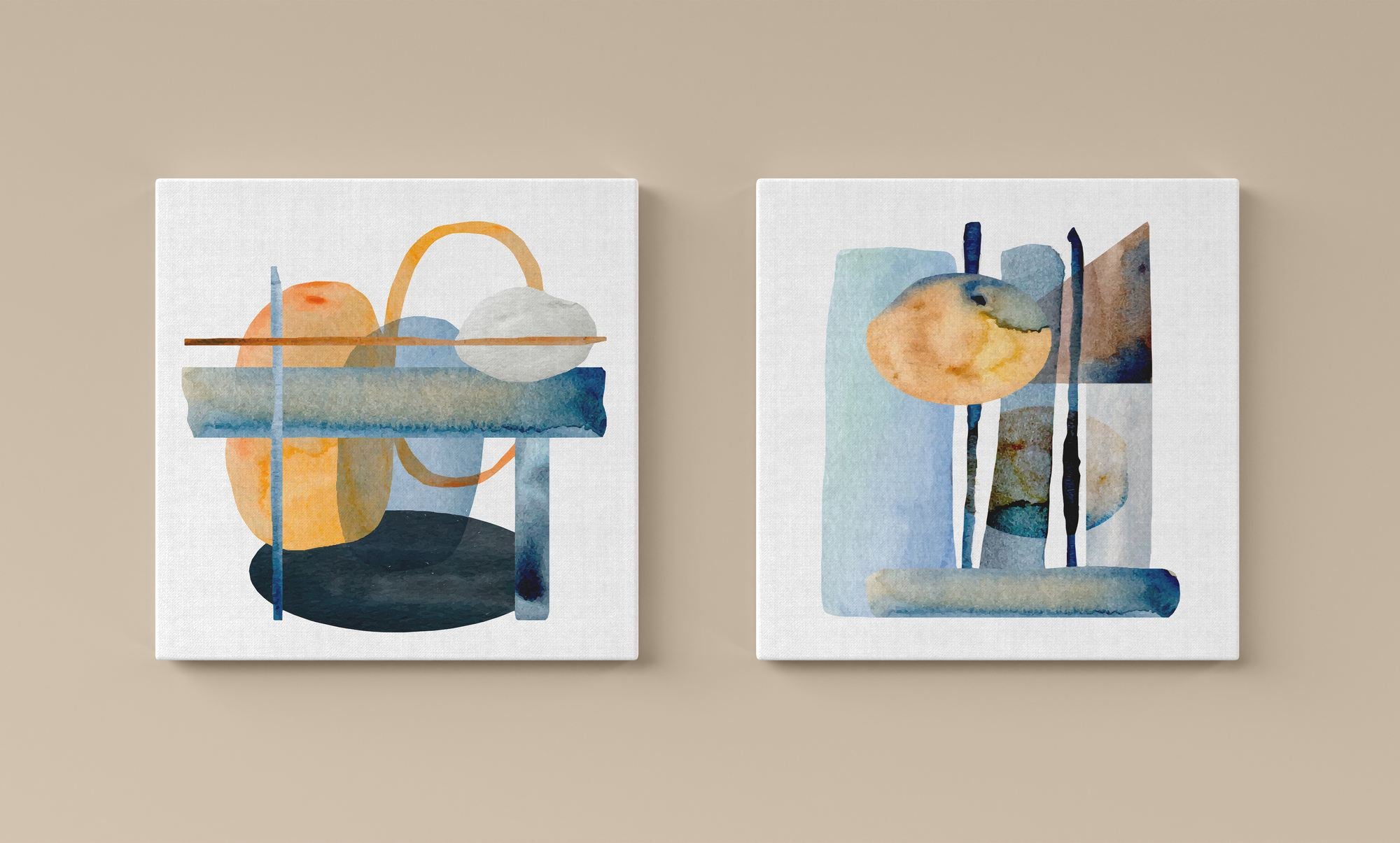 Conjunto 2 Quadros Decorativos Canvas 30x30 Moldura Madeira