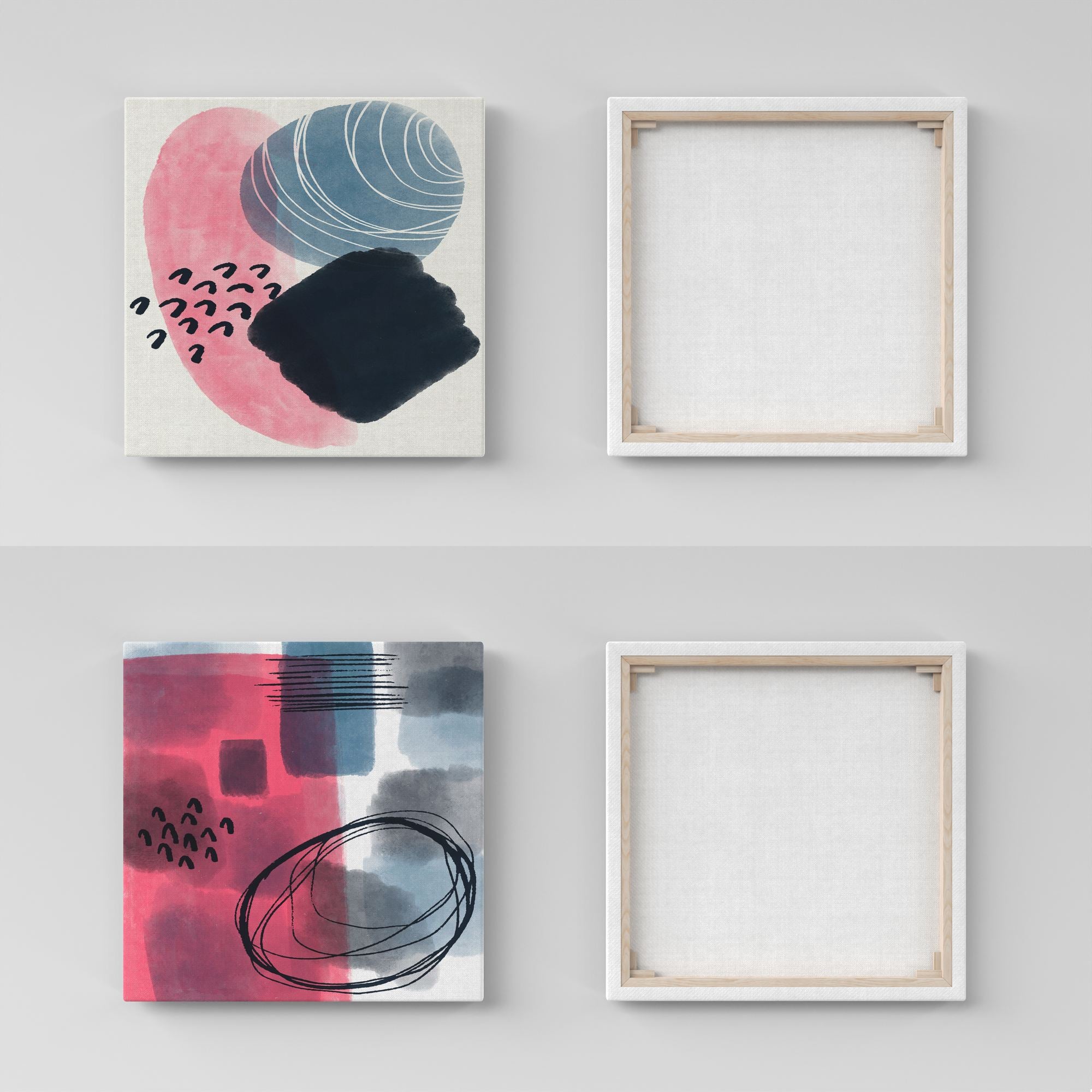 Conjunto 2 Quadros Decorativos Canvas 30x30 Moldura Madeira