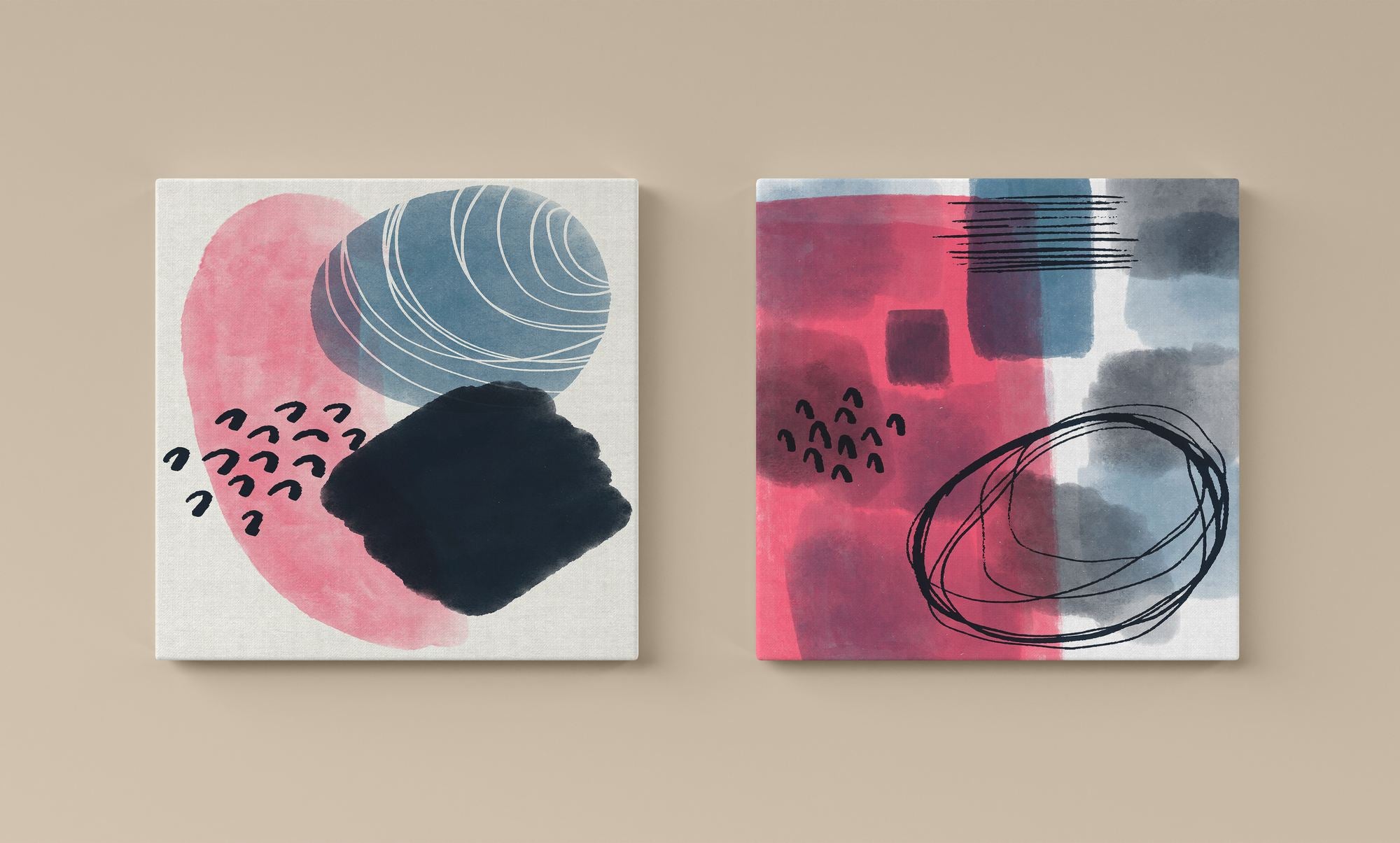 Conjunto 2 Quadros Decorativos Canvas 30x30 Moldura Madeira