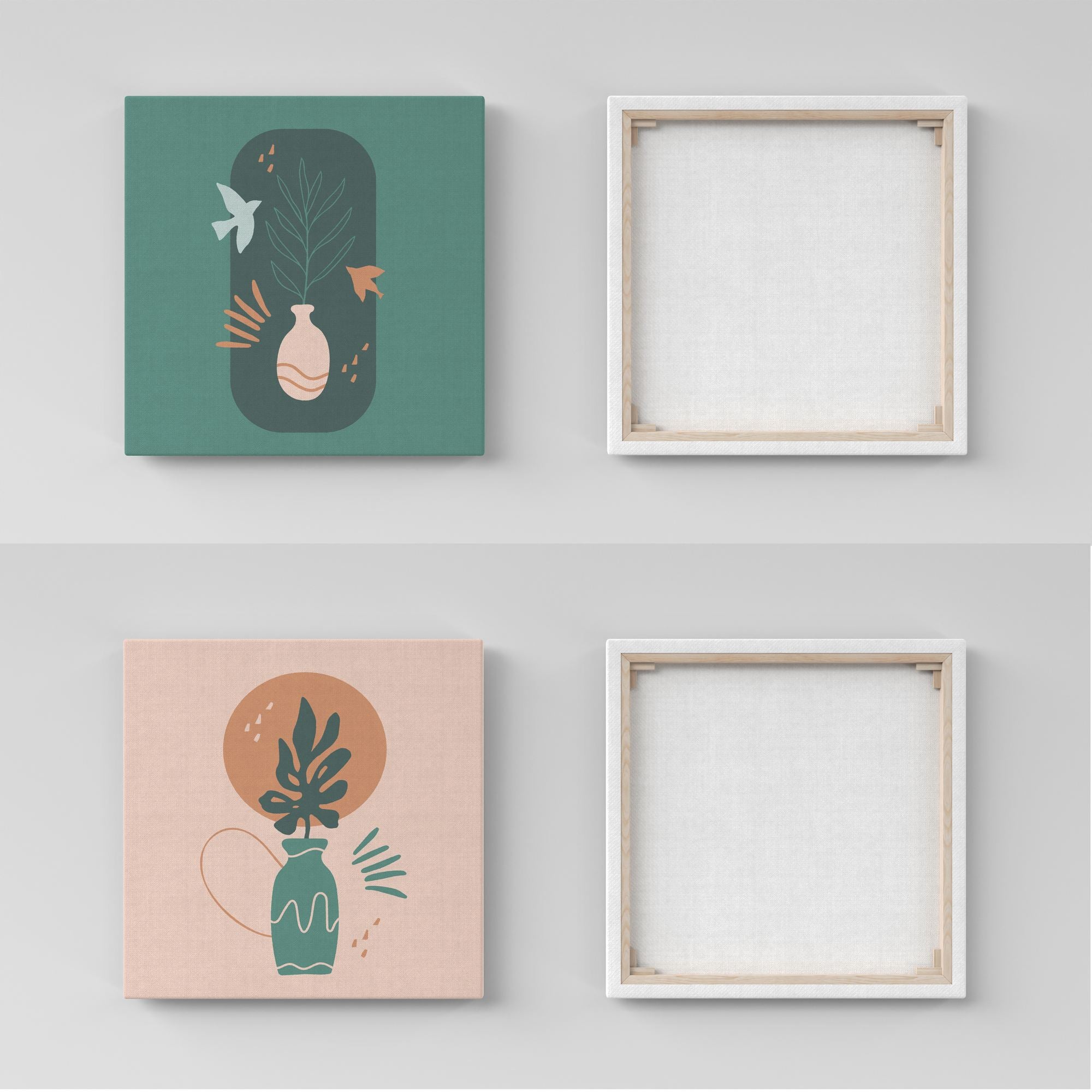 Conjunto 2 Telas Decorativas Canvas Multicolor 30x30cm - Moldura Madeira