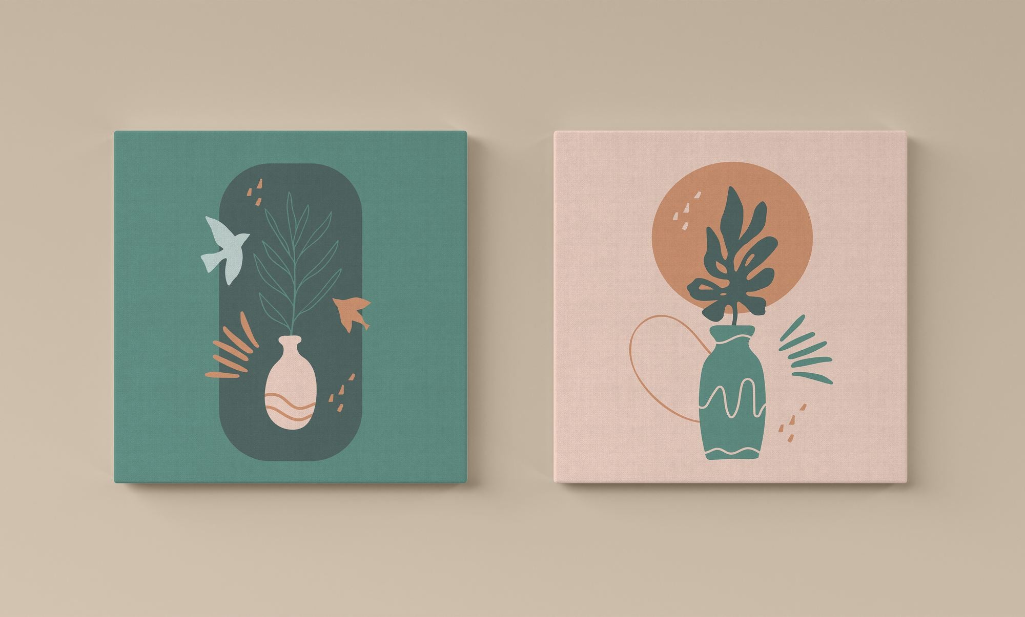 Conjunto 2 Telas Decorativas Canvas Multicolor 30x30cm - Moldura Madeira