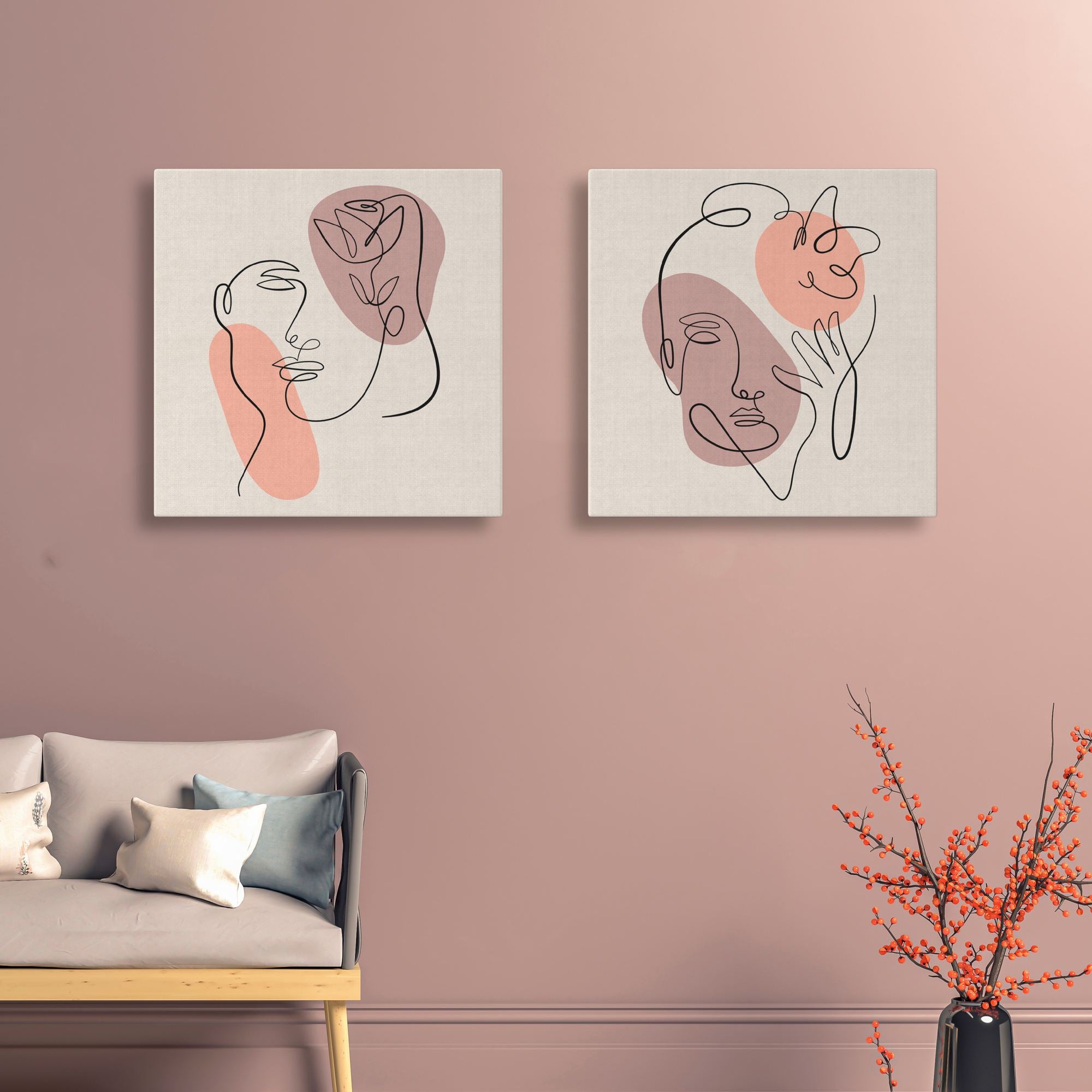 Conjunto de Quadros Decorativos Canvas - 2 Peças 30x30cm Multicolor