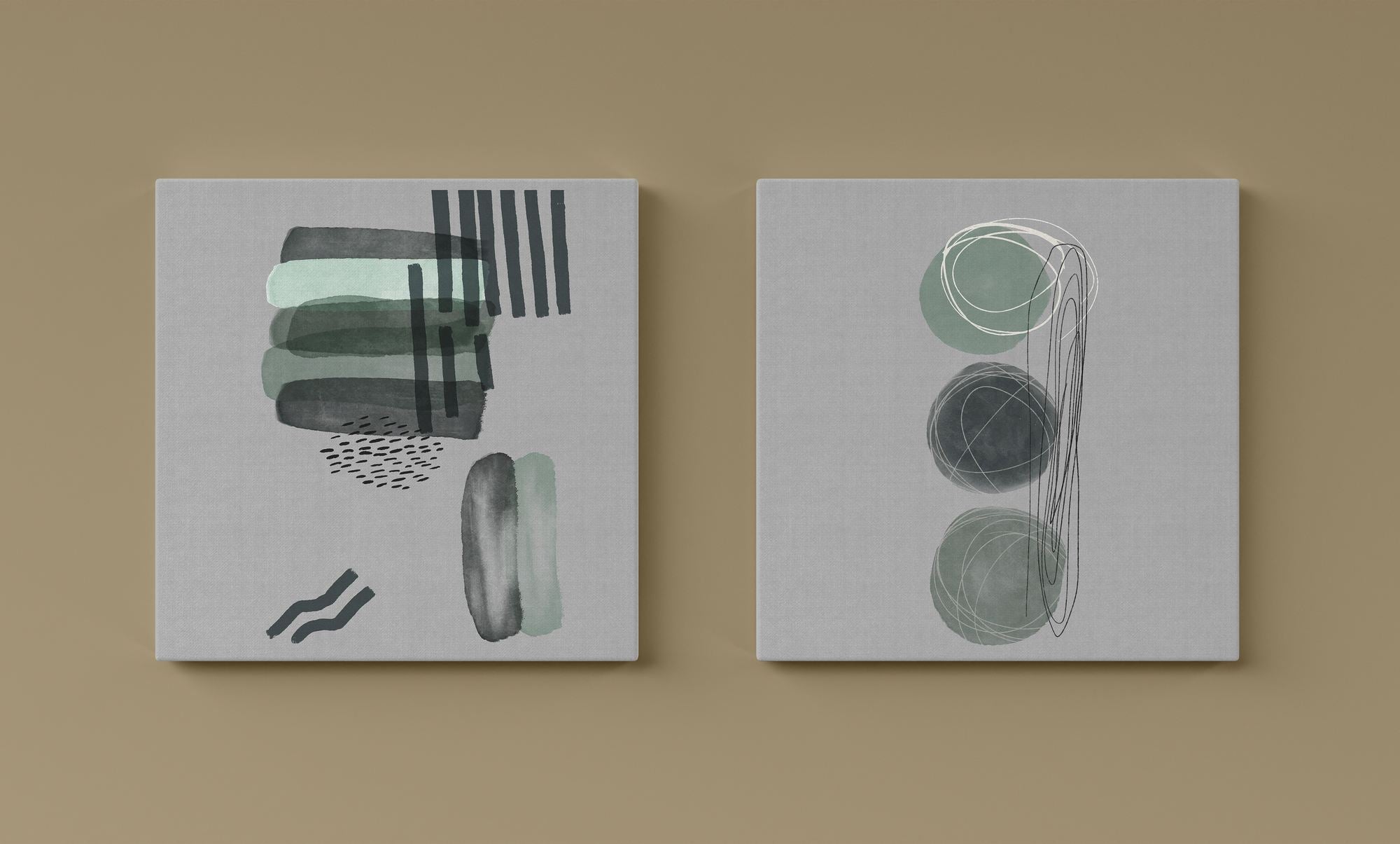 Conjunto 2 Quadros Canvas Decorativos 30x30cm - Moldura Madeira