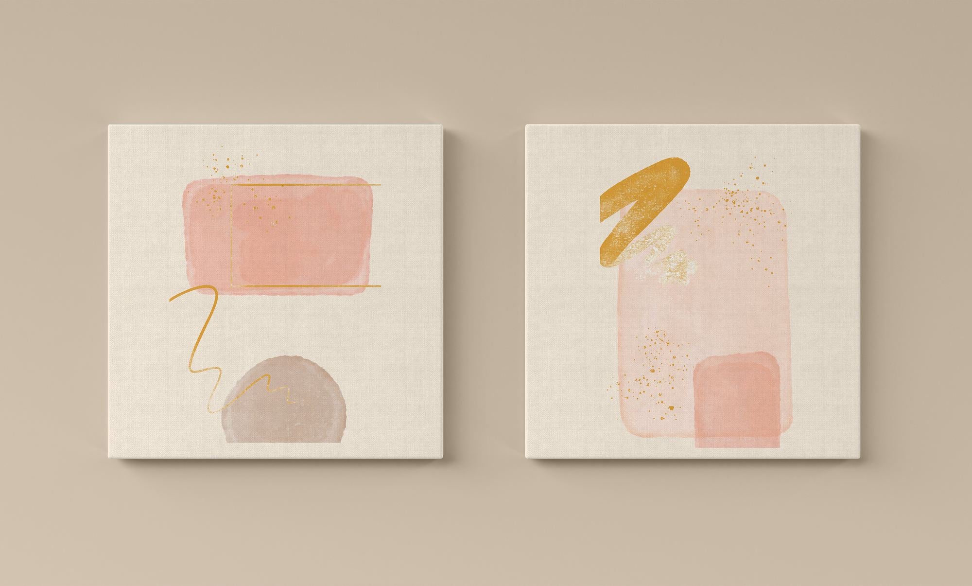 Conjunto 2 Telas Decorativas Canvas 30x30cm Moldura Madeira