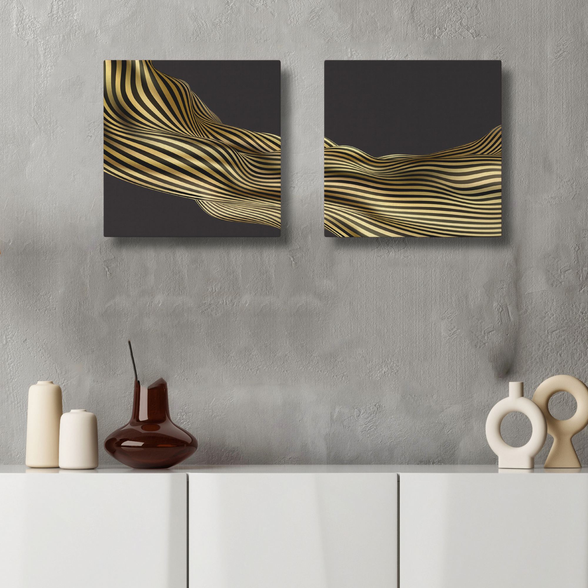 Conjunto Telas Decorativas Dourado e Preto 30x30cm - 2 Peças