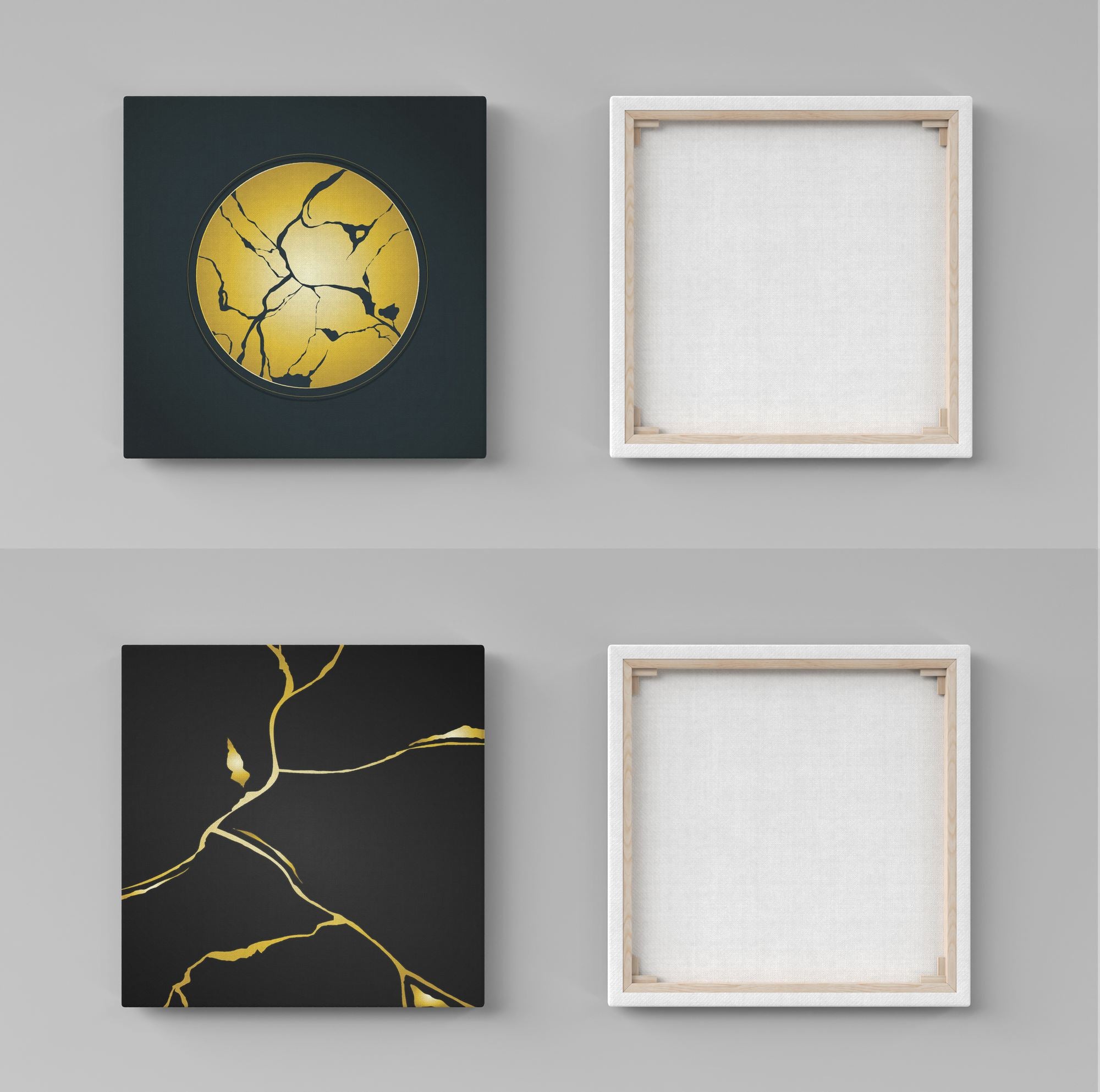 Conjunto 2 Quadros Decorativos Gold Black 30x30cm Canvas Premium