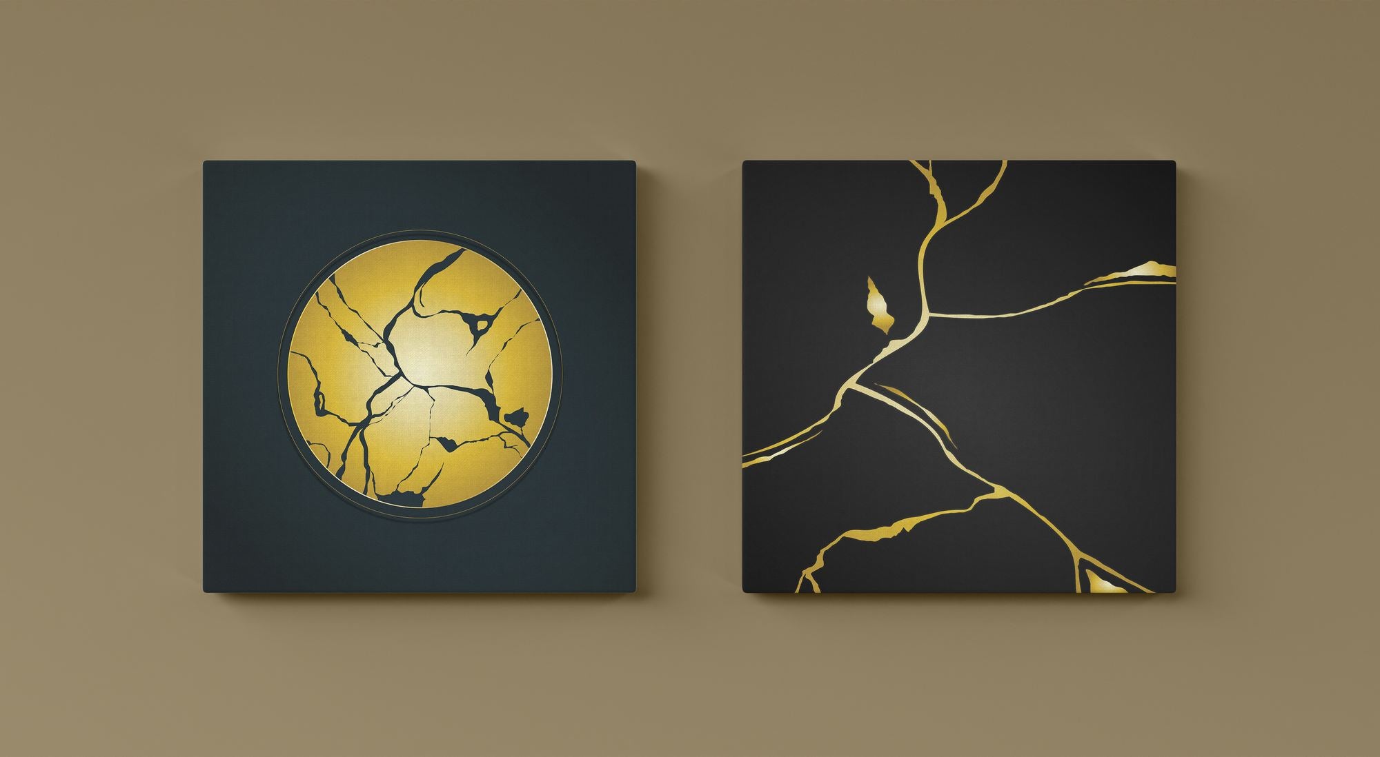 Conjunto 2 Quadros Decorativos Gold Black 30x30cm Canvas Premium