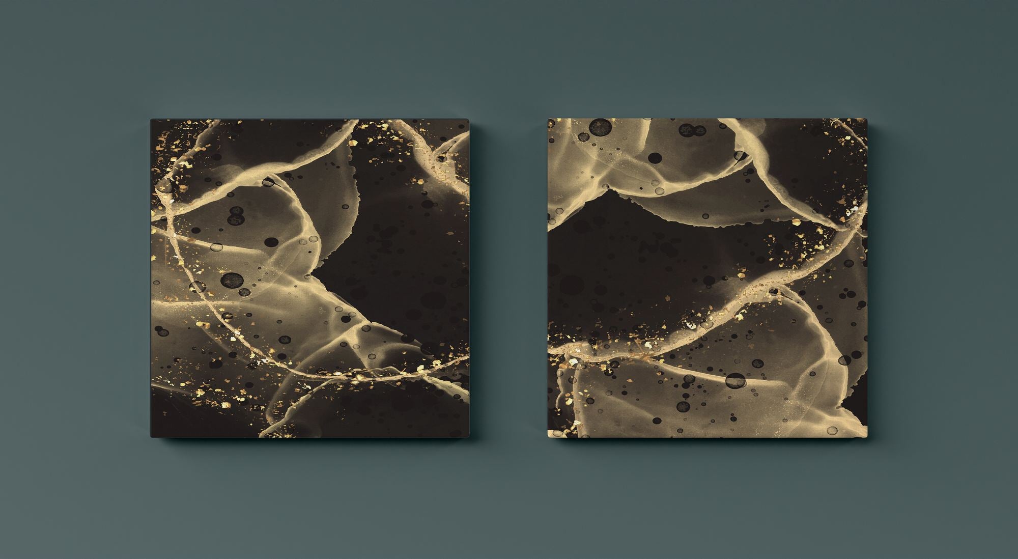 Conjunto de Quadros Decorativos Gold & Black - 30x30cm (2 peças)