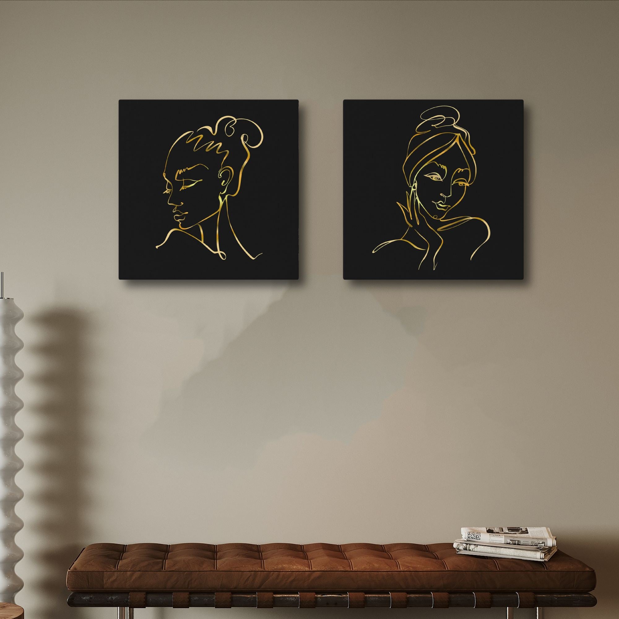 Conjunto 2 Telas Decorativas Dourado e Preto 30x30cm - Luxo Premium