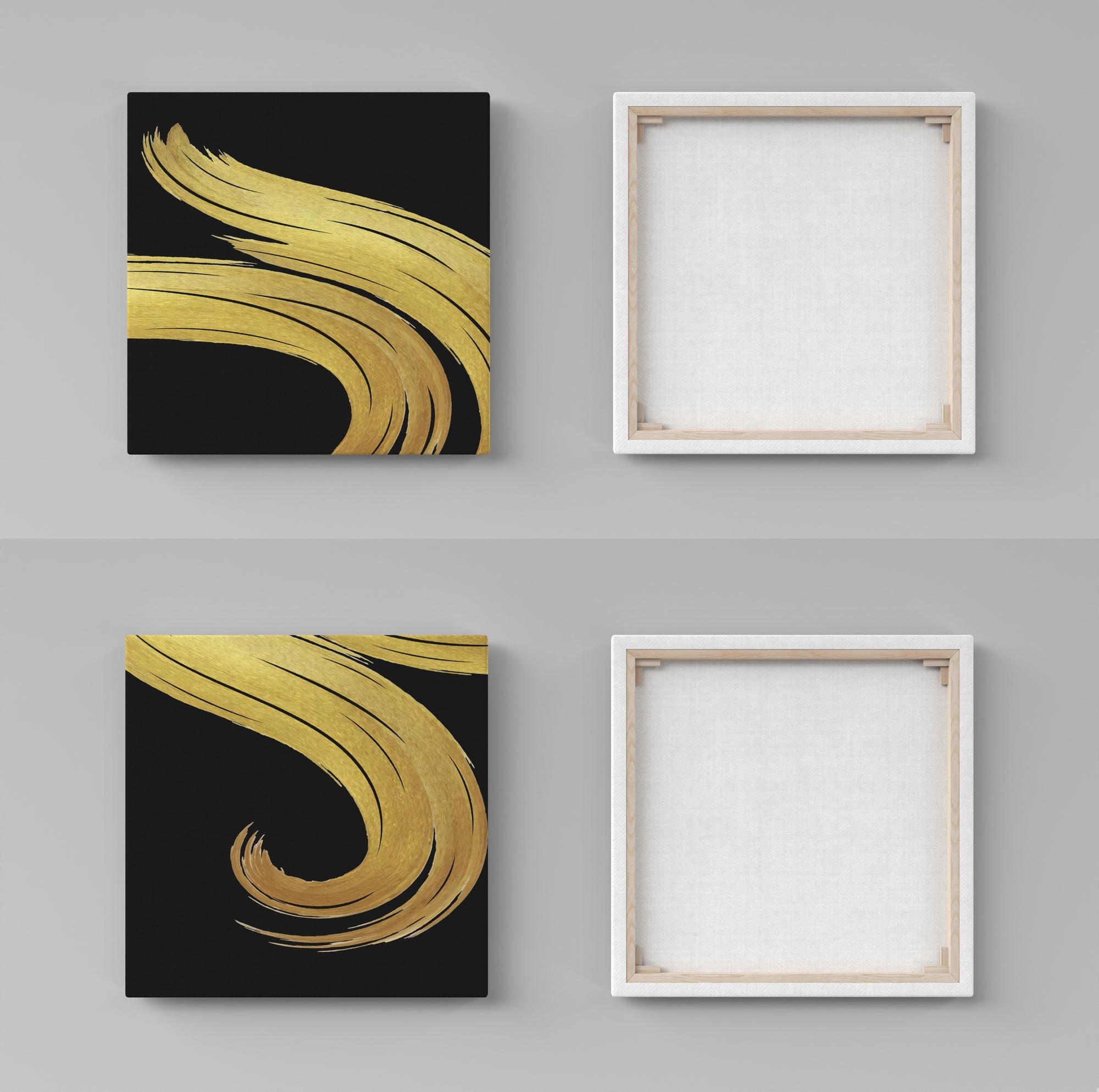 Conjunto Pintura Canvas Dourada e Preta 30x30cm - 2 Peças