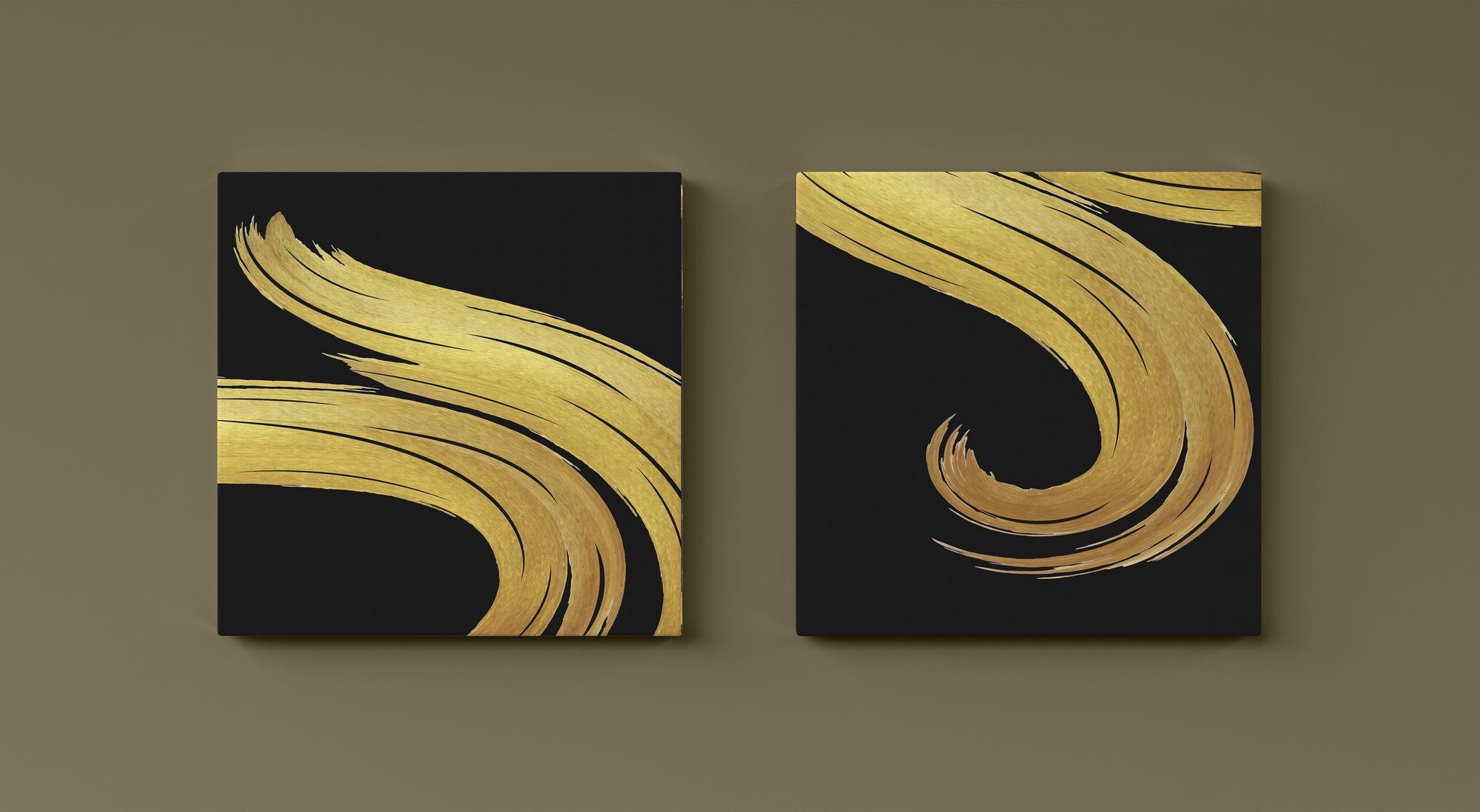 Conjunto Pintura Canvas Dourada e Preta 30x30cm - 2 Peças