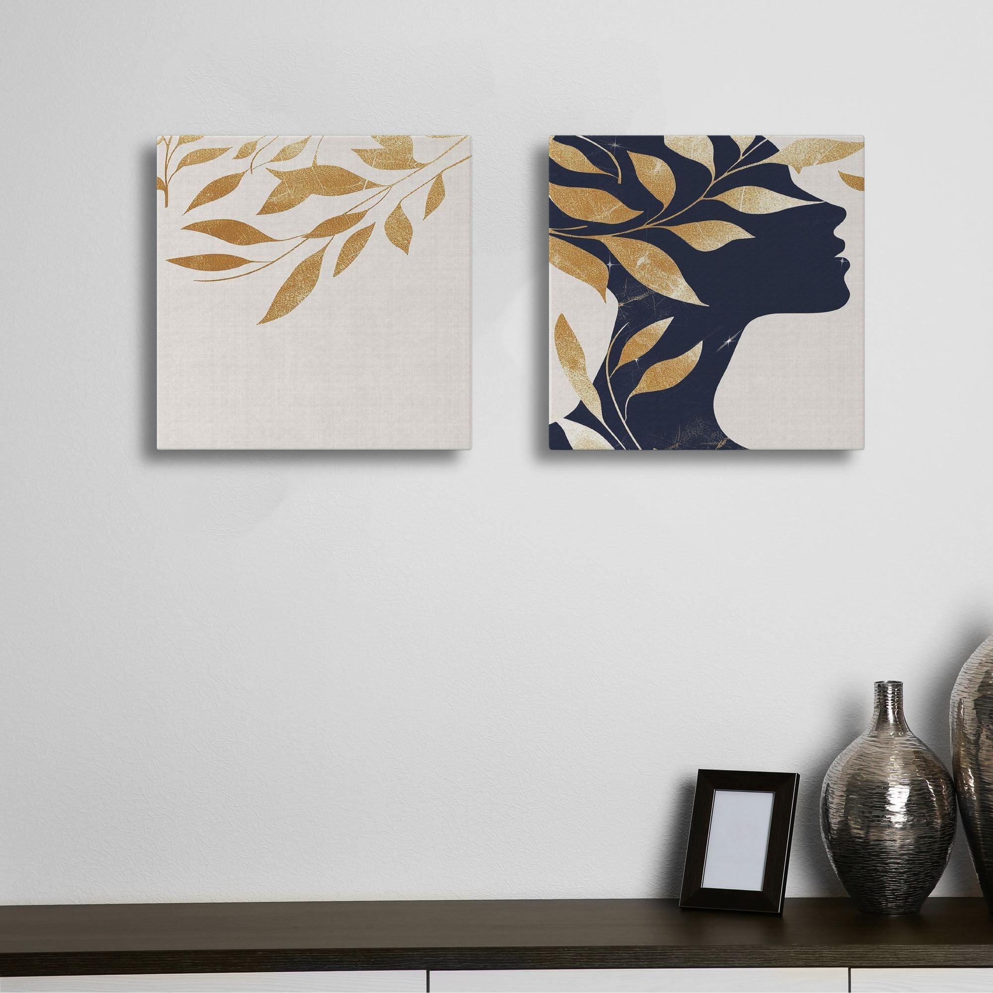 Conjunto 2 Telas Decorativas Canvas 30x30cm - Gold Cream Blue