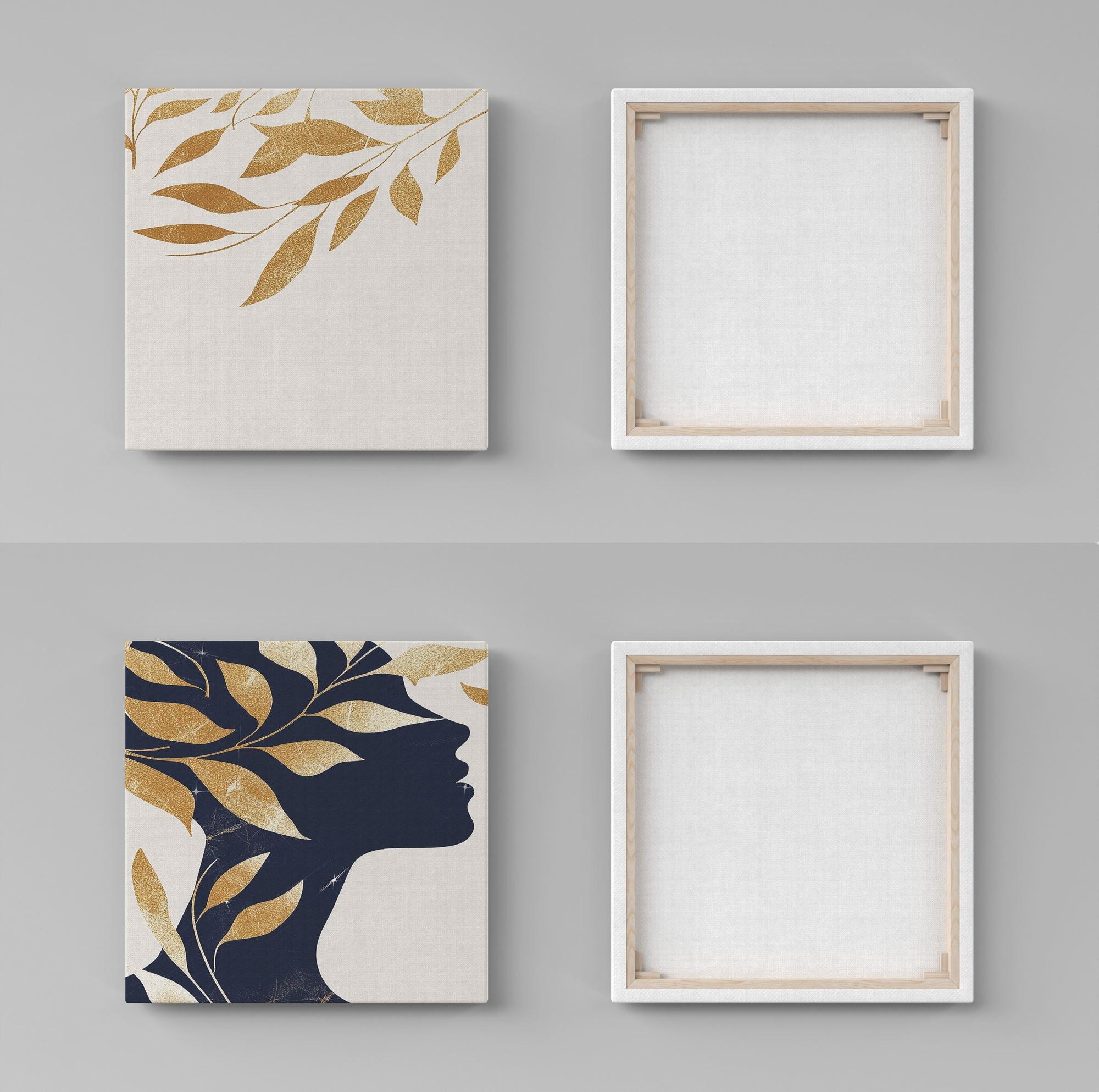 Conjunto 2 Telas Decorativas Canvas 30x30cm - Gold Cream Blue