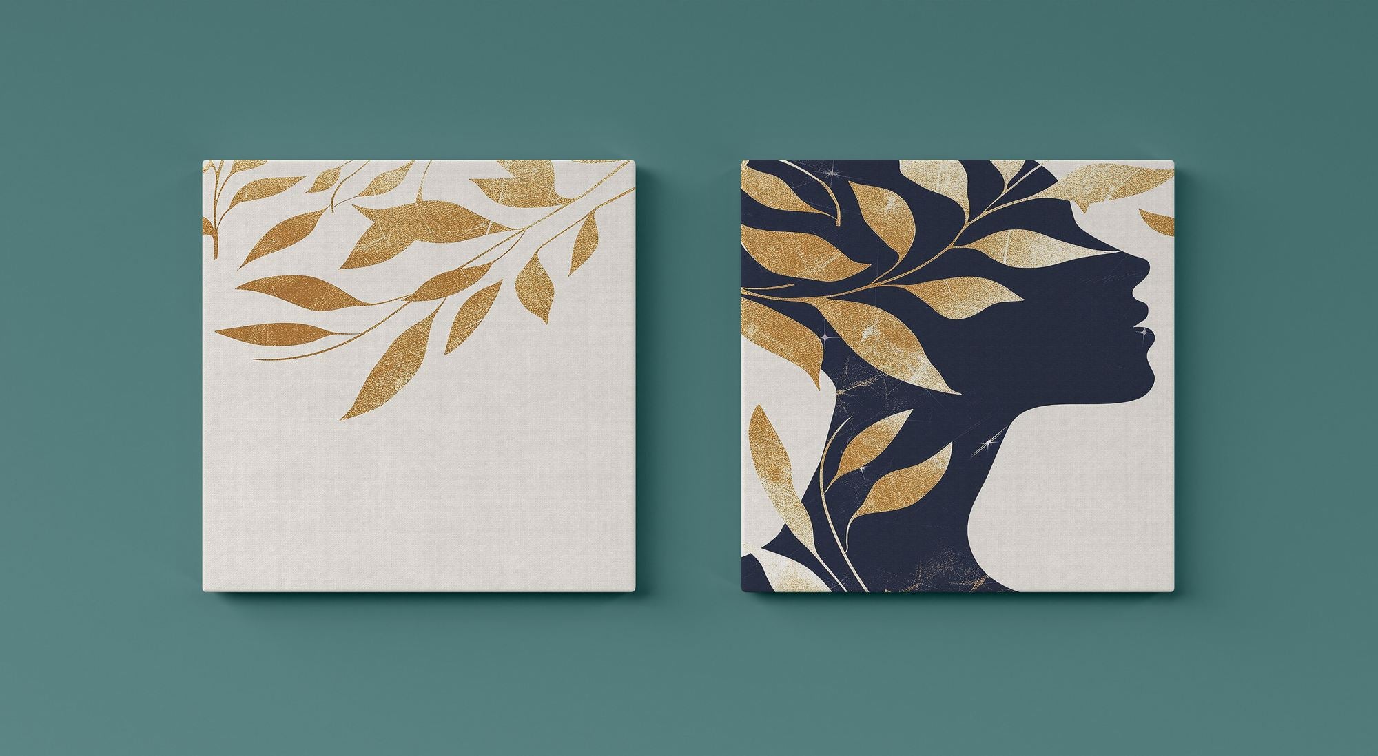 Conjunto 2 Telas Decorativas Canvas 30x30cm - Gold Cream Blue