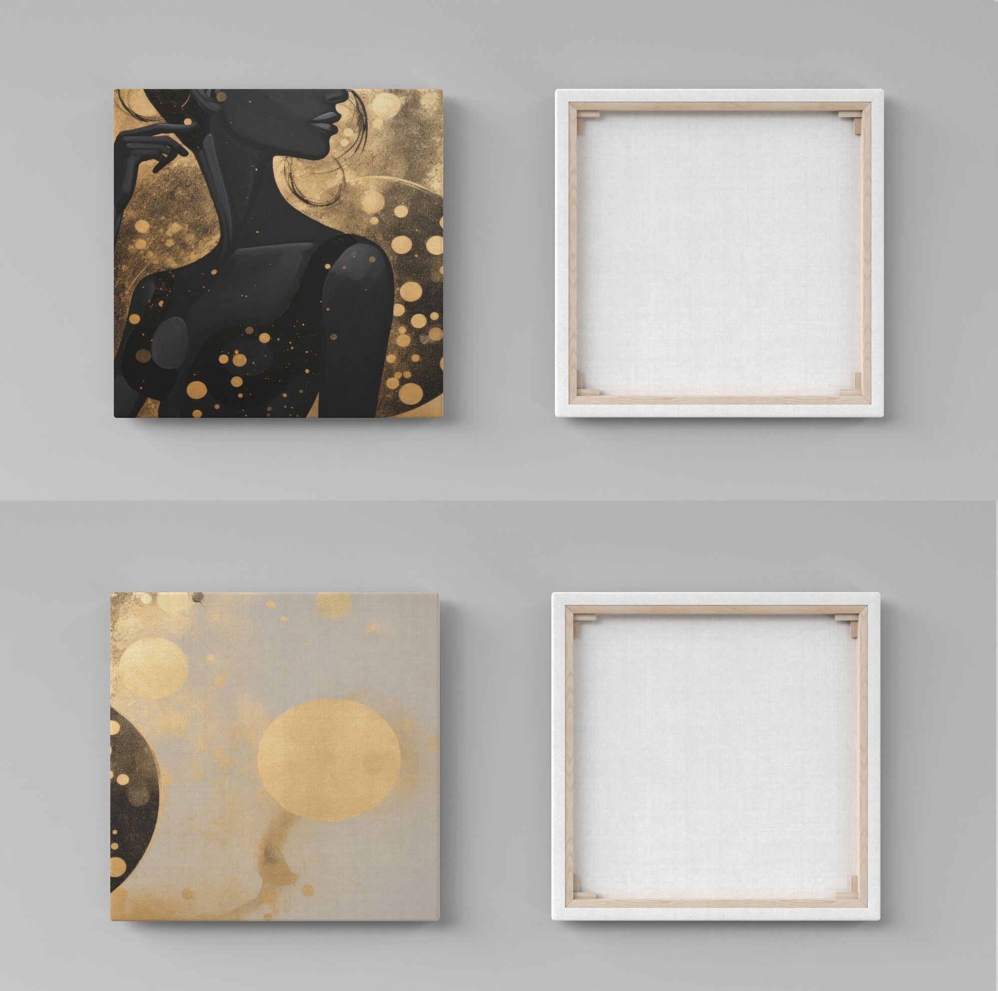 Quadros Decorativos Canvas Dourado 30x30cm - Set 2 Peças