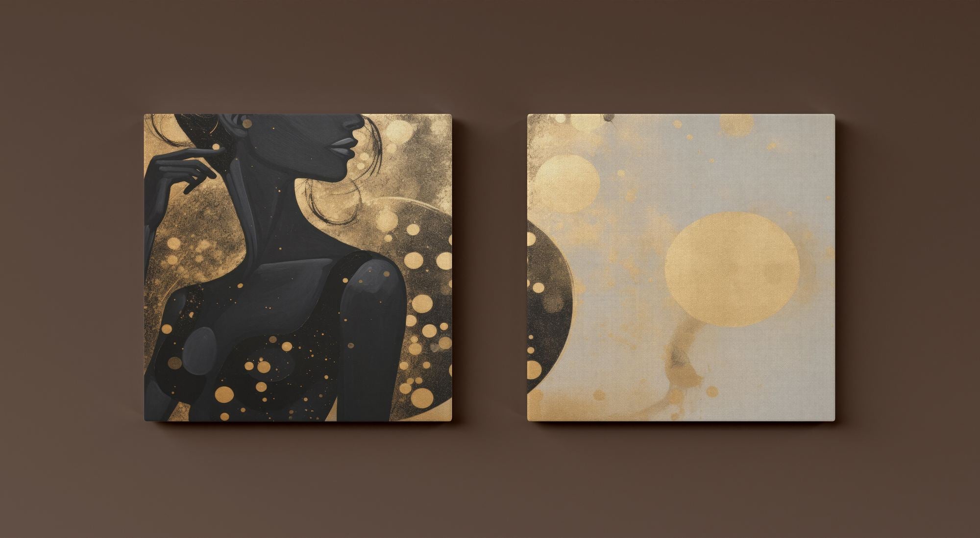 Quadros Decorativos Canvas Dourado 30x30cm - Set 2 Peças