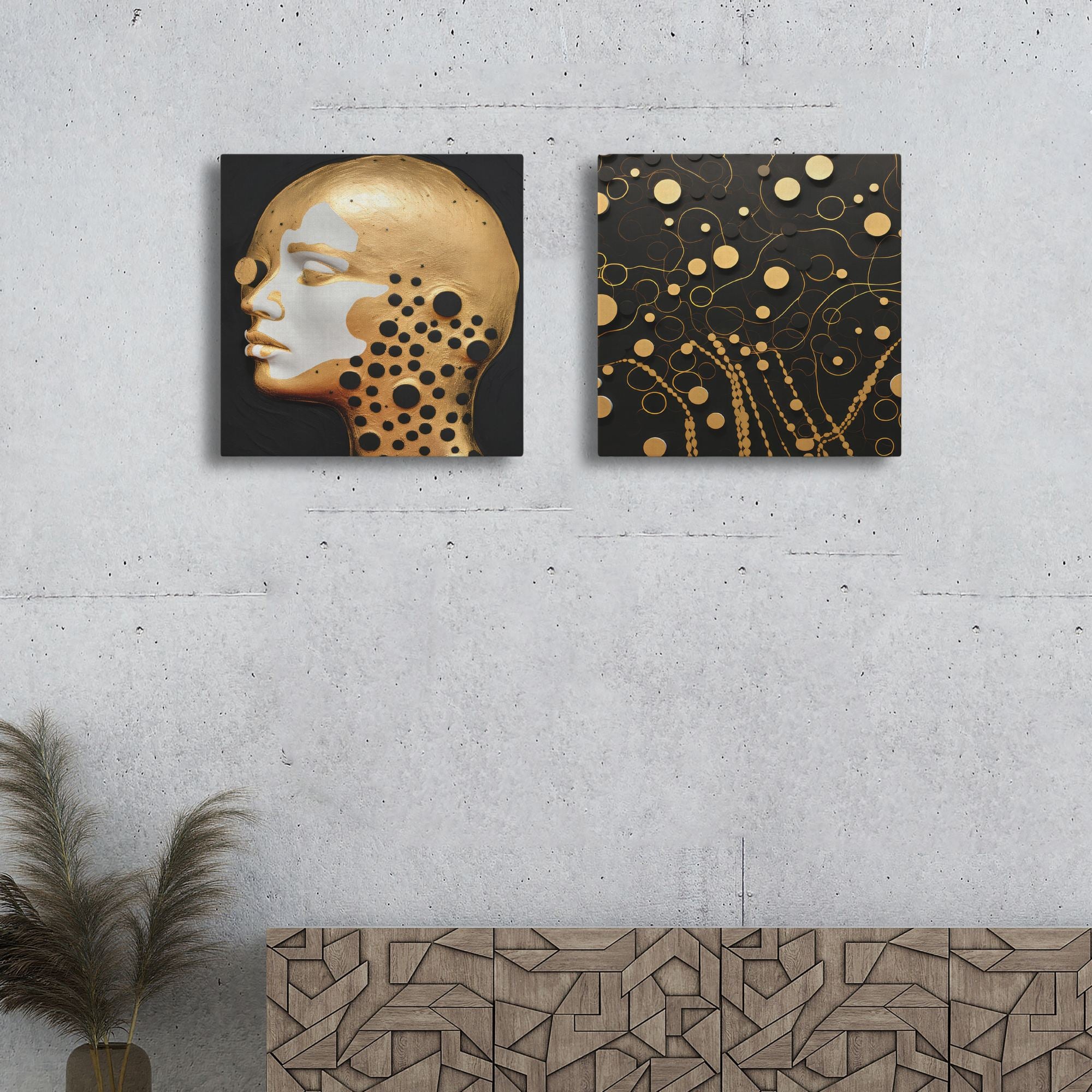 Conjunto 2 Telas Decorativas Dourado e Preto 30x30cm Premium